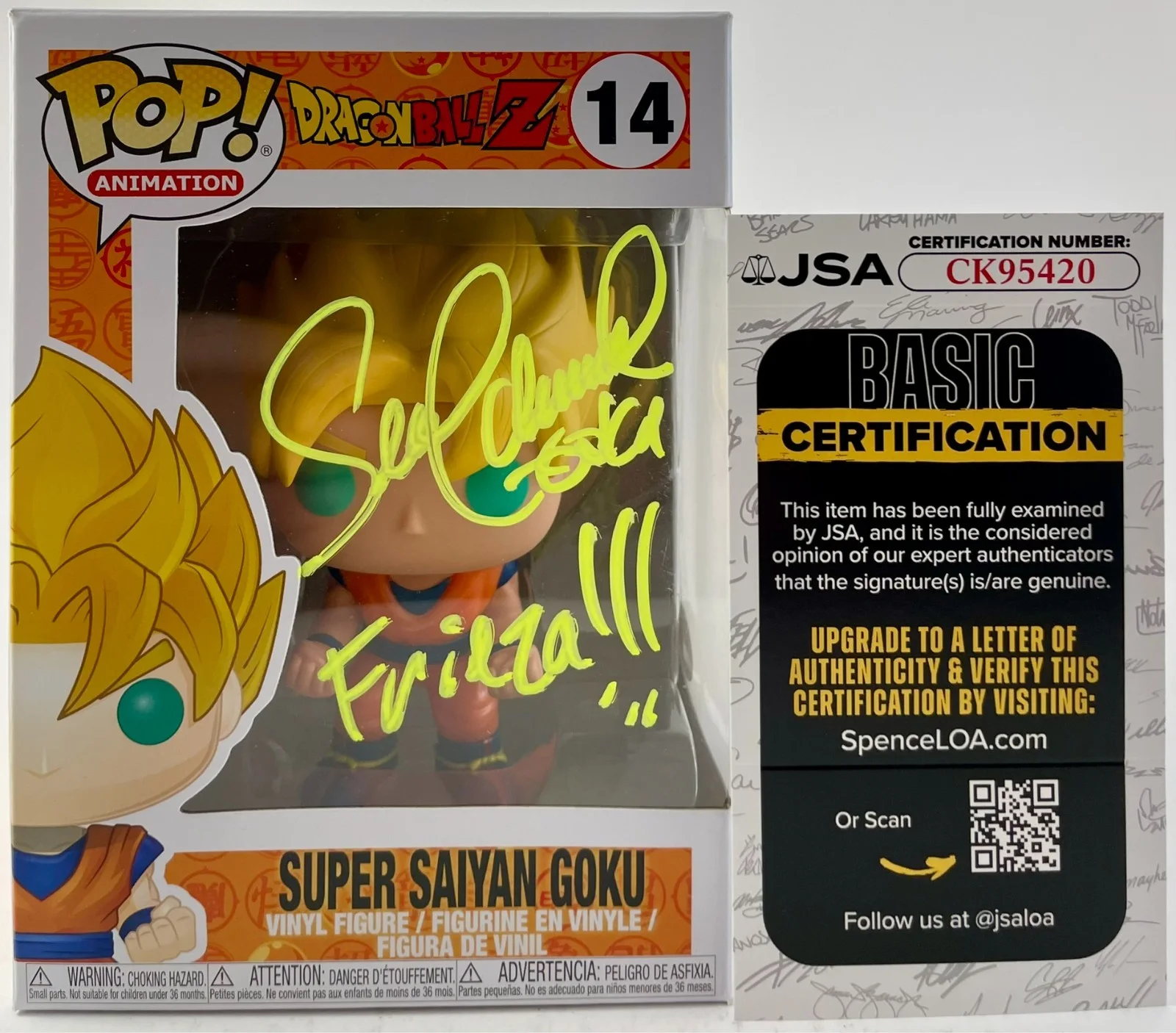 Sean Schemmel — Sean Schemmel Signed Dragon Ball Z Super Saiyan Goku Funko POP! Vinyl 14 JSA COA