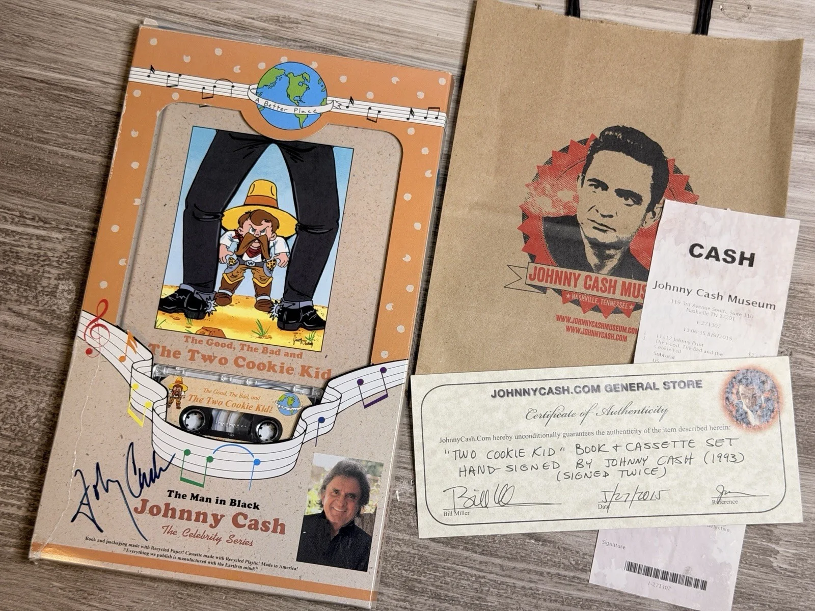 JOHNNY CASH Signed "Good, Bad, Two-Cookie Kid" Book/Tape: Autographed TWICE! COA, image 2