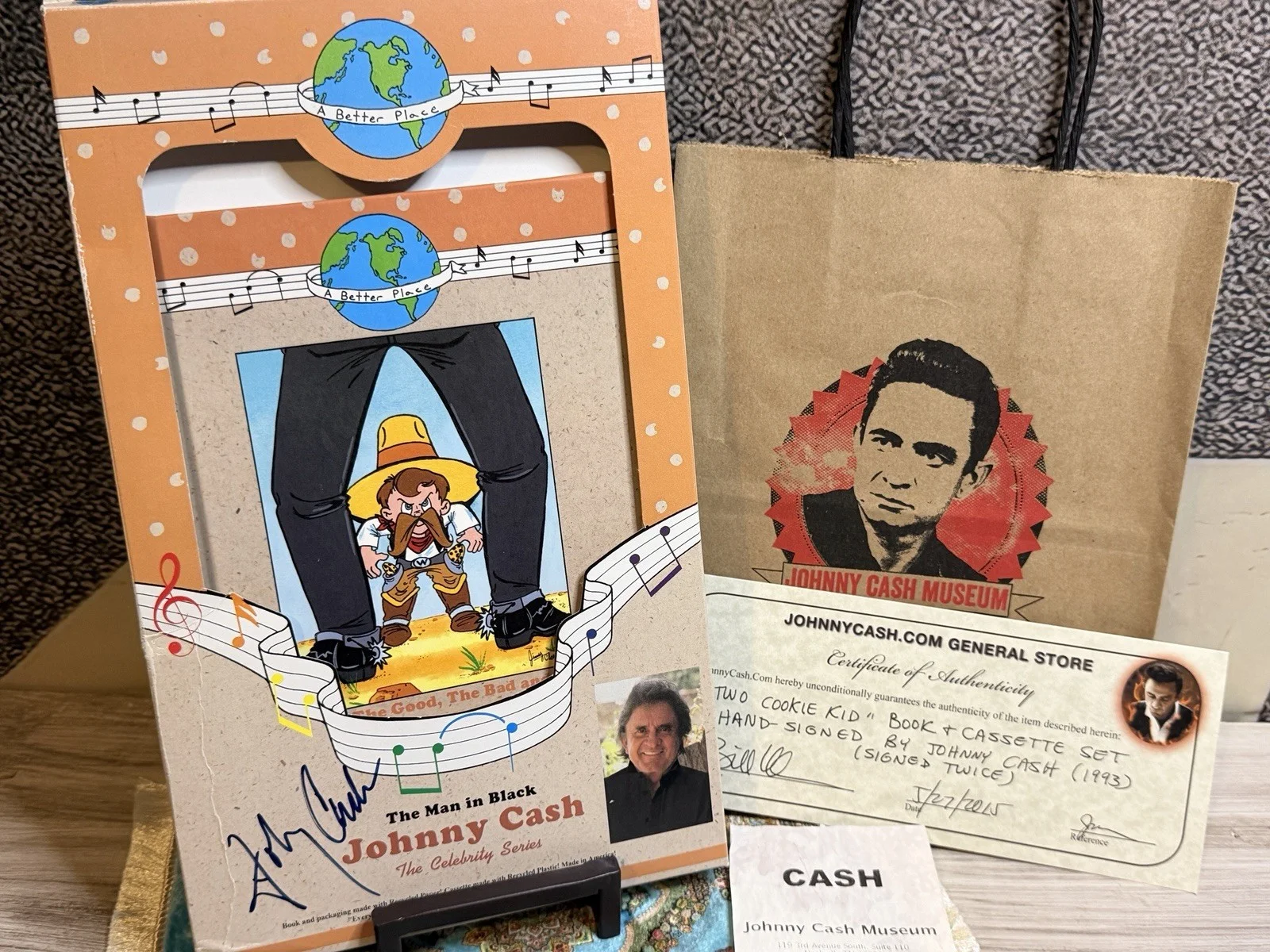 JOHNNY CASH Signed "Good, Bad, Two-Cookie Kid" Book/Tape: Autographed TWICE! COA, image 3