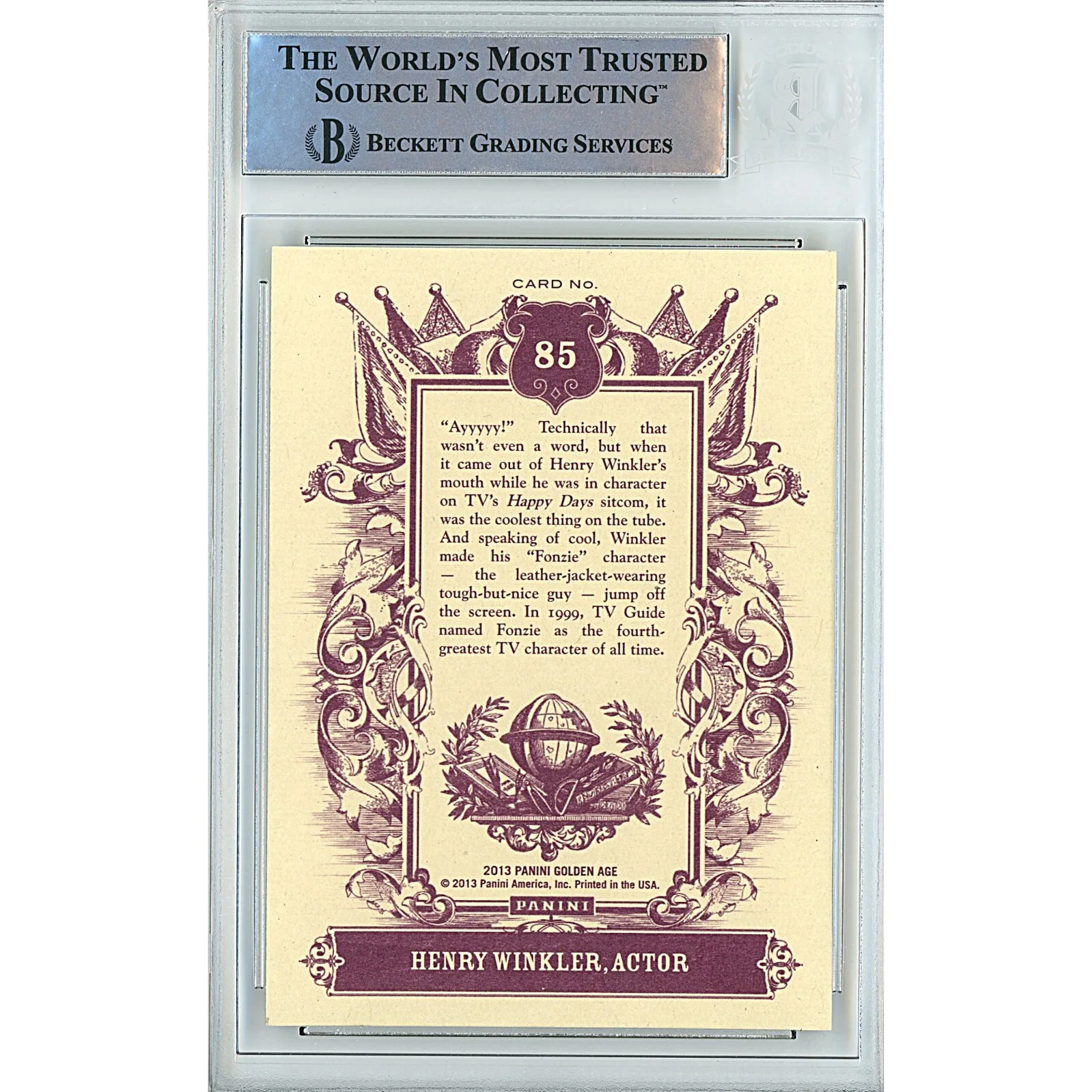 Henry Winkler — Henry Winkler Signed 2013 Panini Golden Age #85 Fonz Beckett BAS Slabbed Auto, image 4