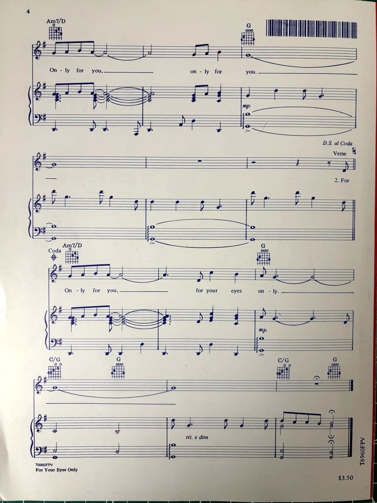 SHEENA EASTON — SHEENA EASTON 'FOR YOUR EYES ONLY' HAND SIGNED 1981 SHEET MUSIC BY BILL CONTI, изображение 4