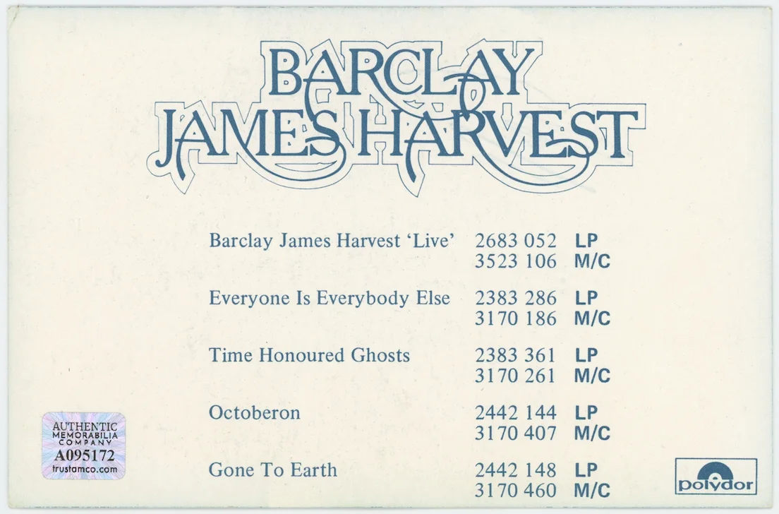 Barclay James Harvest Band Signed Autographed Photo Postcard AMCo COA 29760, image 2