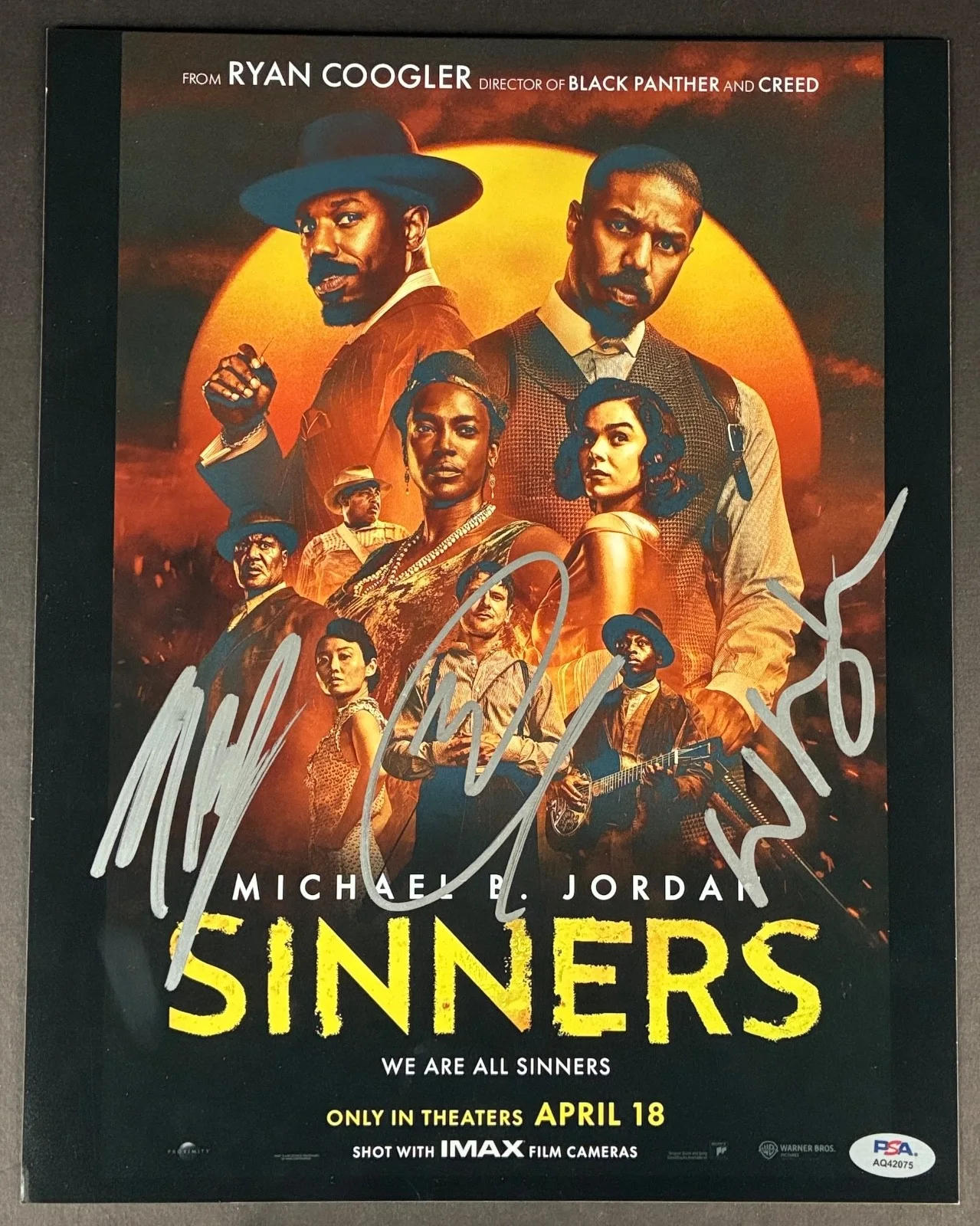 MICHAEL B. JORDAN, MILES CATON, WUNMI MOSAKU — SINNERS CAST 3 SIGNED 11X14 PHOTO PSA MICHAEL B. JORDAN MILES CATON WUNMI MOSAKU