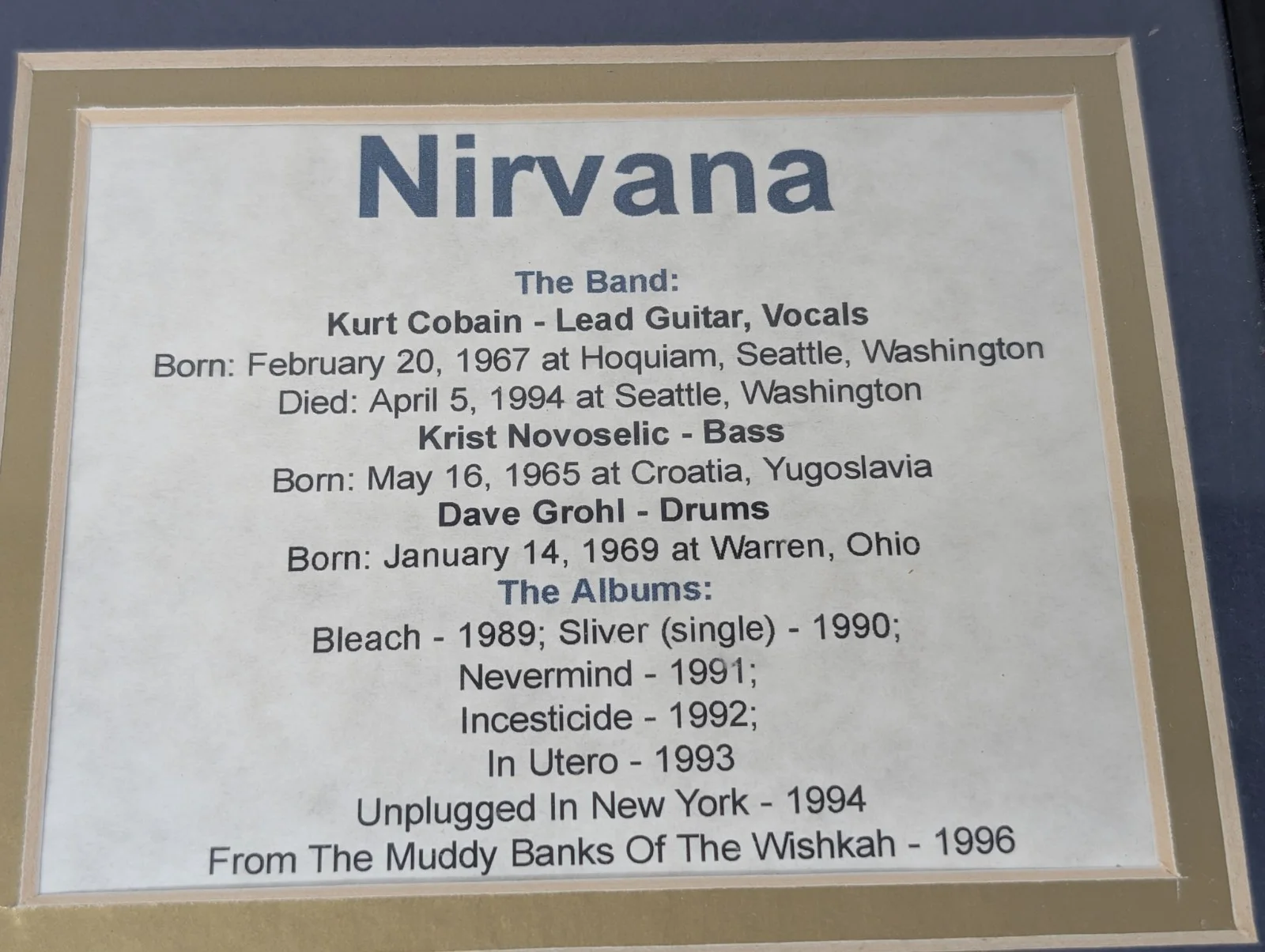 Nirvana 14x11 Framed Photo Set With Band Member Information (8), image 2