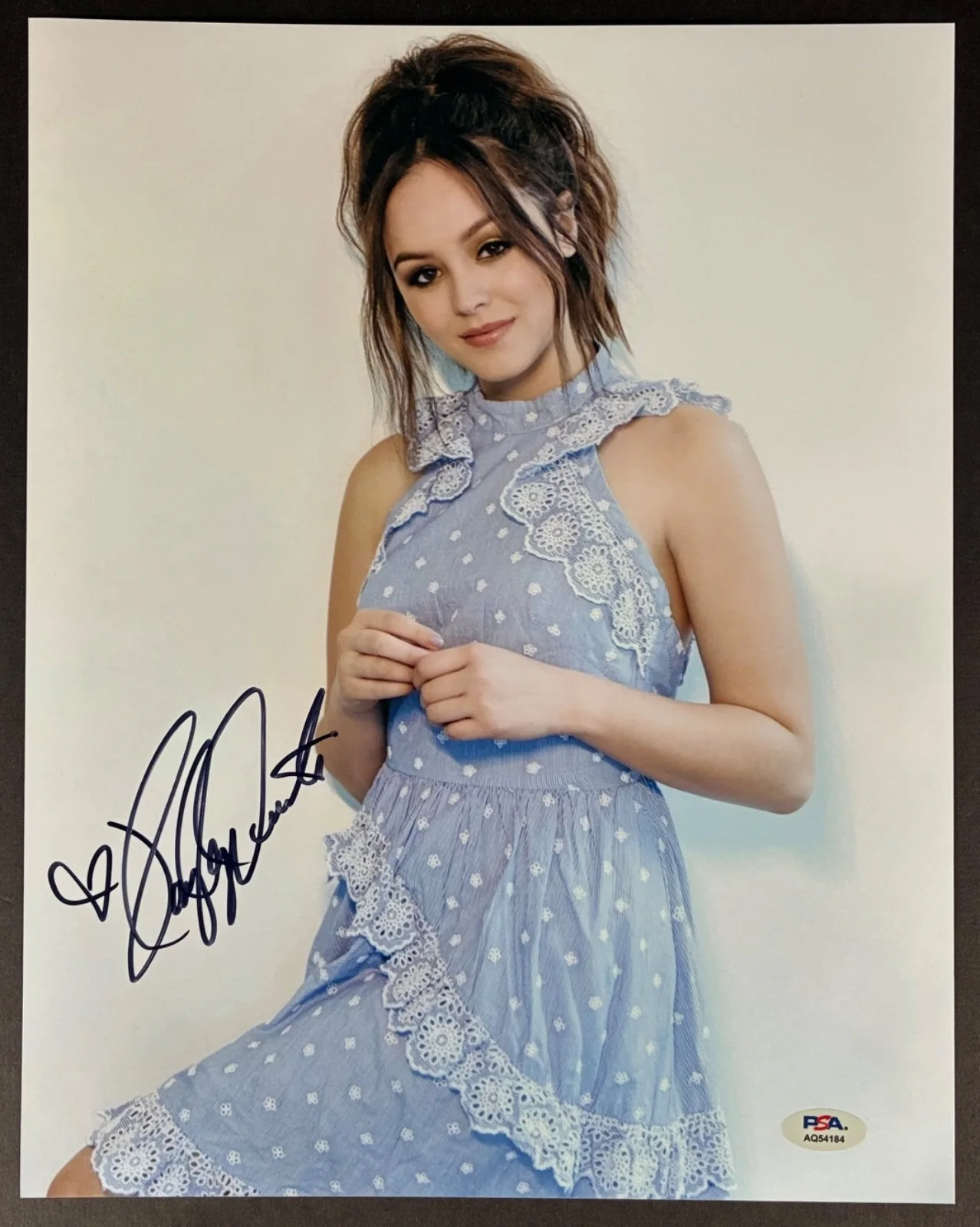 Hayley Orrantia — HAYLEY ORRANTIA SIGNED 11x14 PHOTO PSA DNA AUTOGRAPH PHOTOSHOOT BLUE DRESS