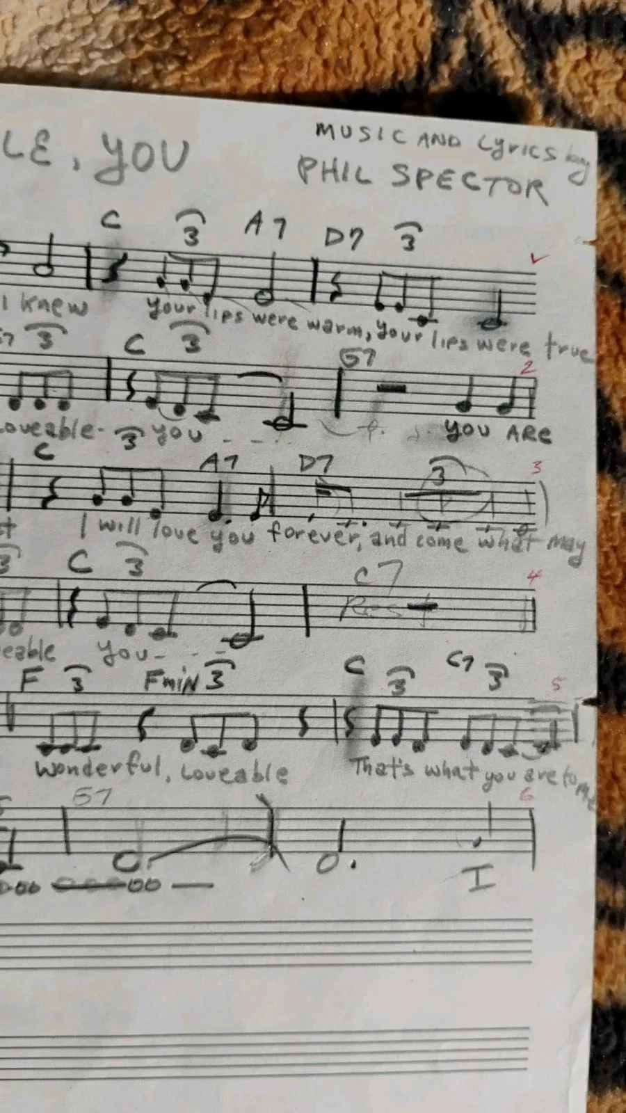 PHIL SPECTOR Handwritten Lyrics & Score "WONDERFUL, LOVEABLE, YOU" 1958 UNIQUE!, изображение 5