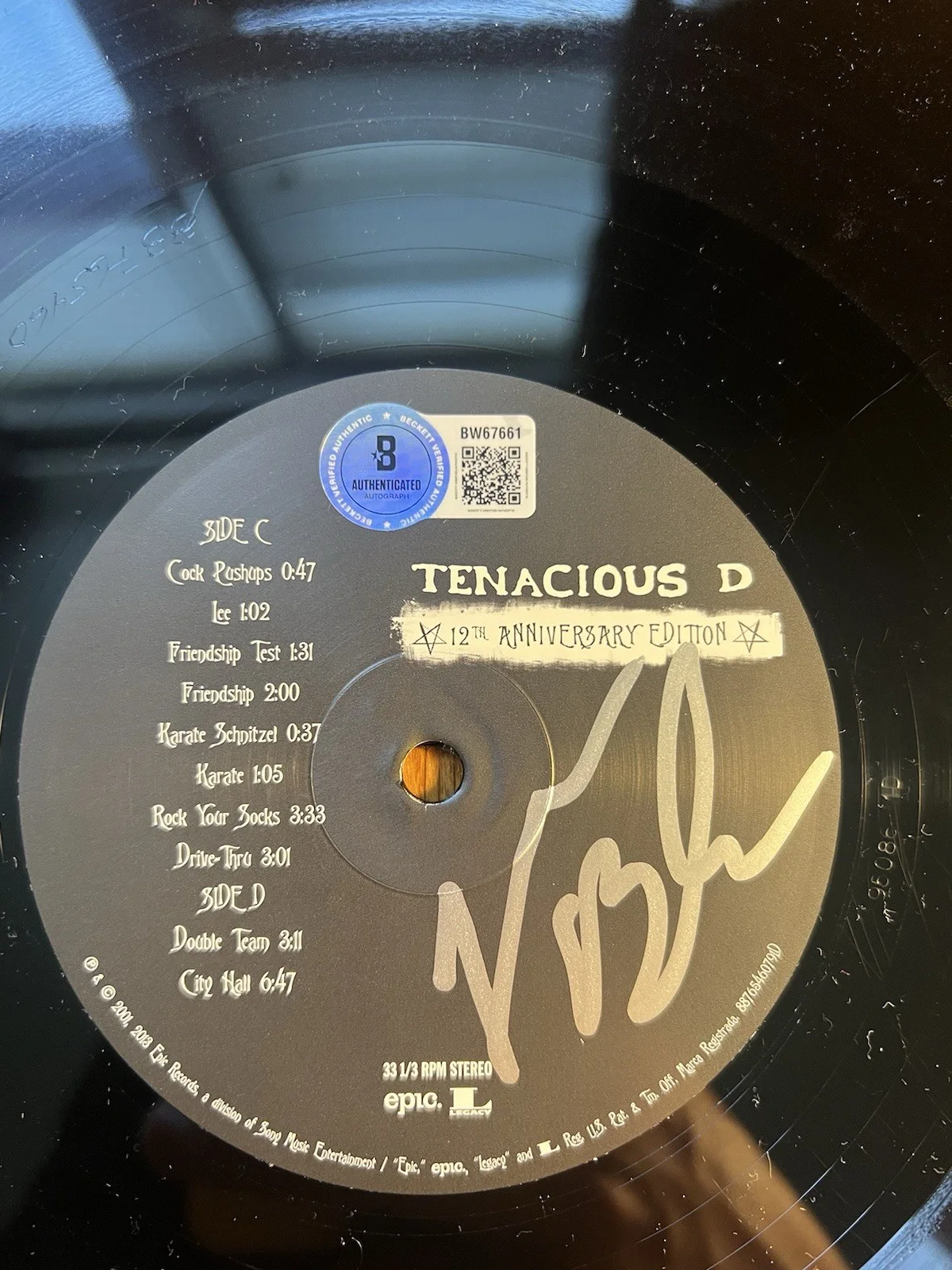 Jack Black TENACIOUS D Vinyl DISK ONLY Signed Autographed Rare Beckett COA, image 2