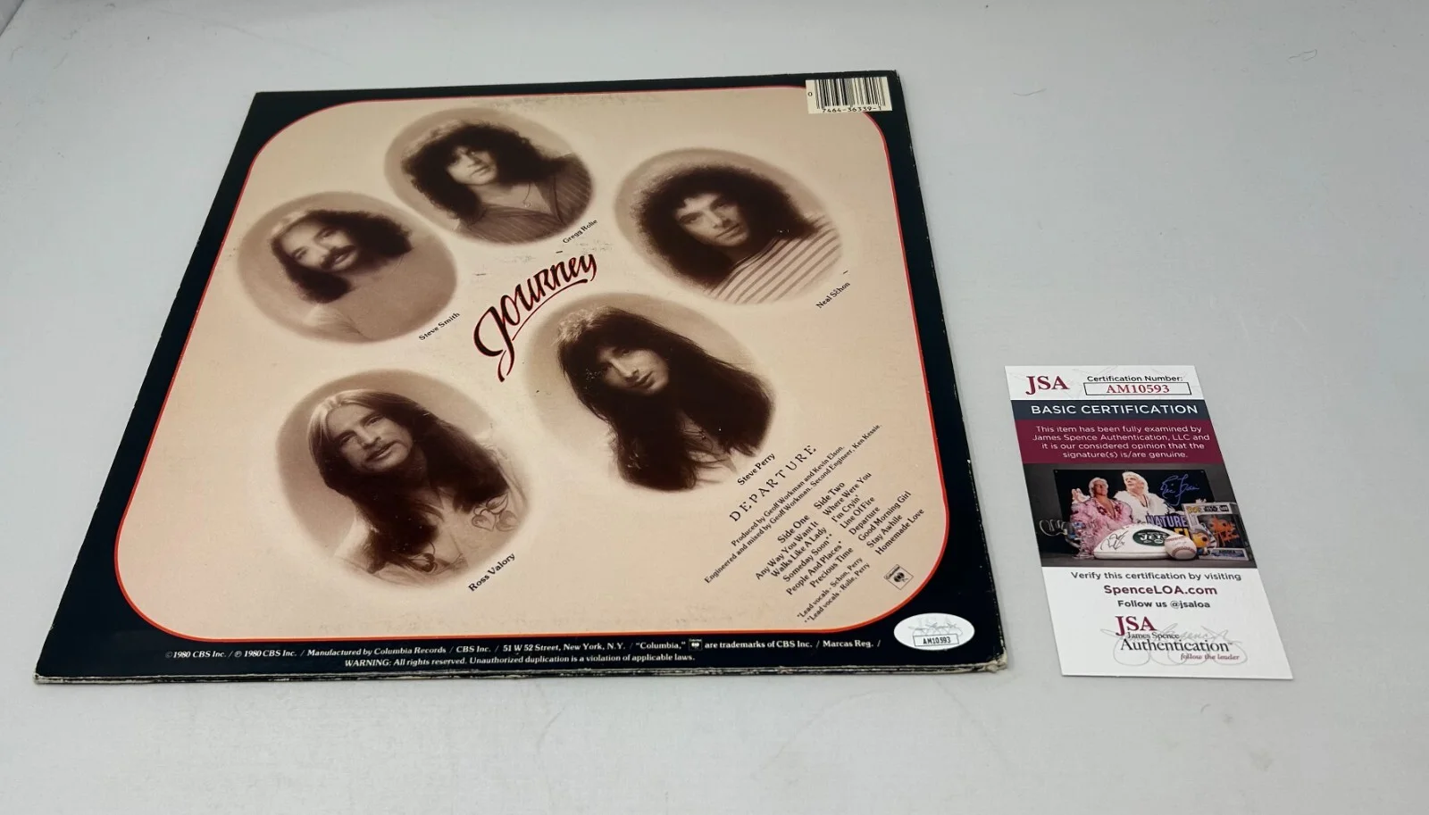 Neal Schon and Ross Valory signed Journey Departure Album JSA COA, изображение 2