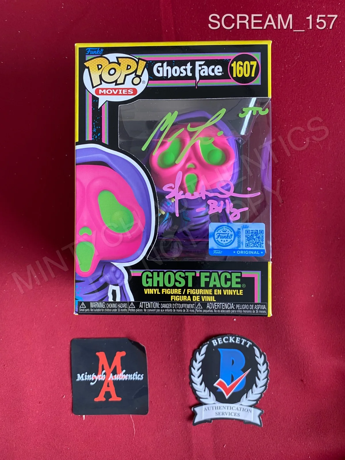 Matthew Lillard & Skeet Ulrich — Skeet Ulrich & Matthew Lillard signed Ghost Face Black Light Funko Pop #1607