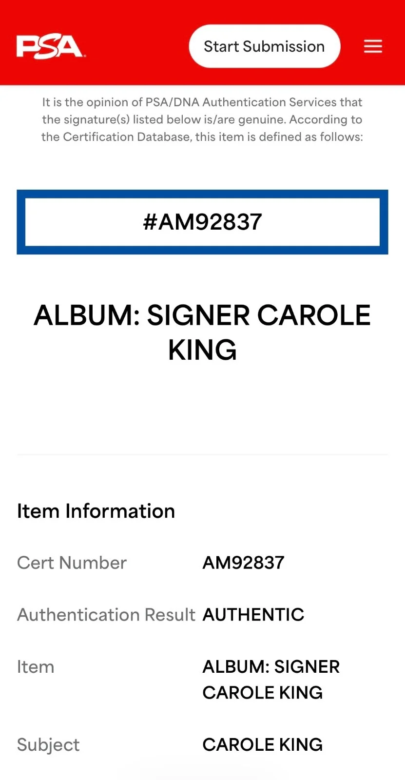 Carole King Signed Tapestry Vinyl Record PSA COA AM92837, image 4