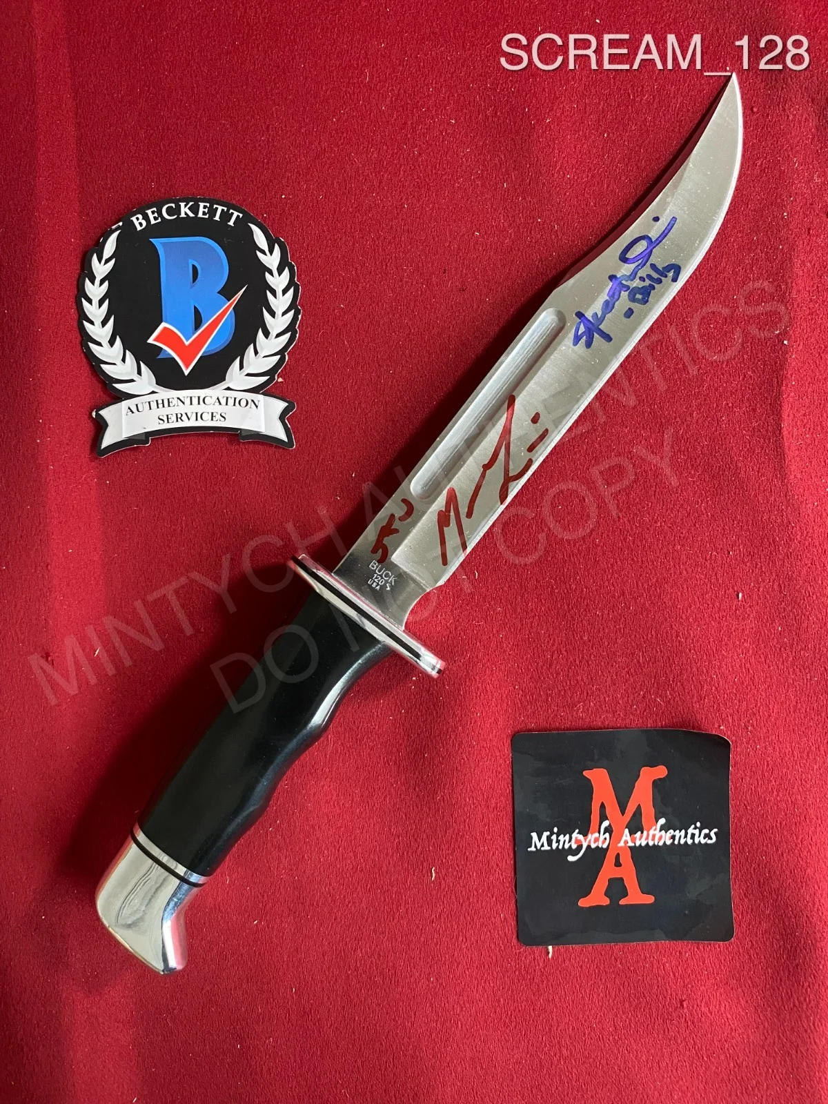 Matthew Lillard & Skeet Ulrich — Skeet Ulrich & Matthew Lillard Scream dual signed real Buck 120 Knife Beckett