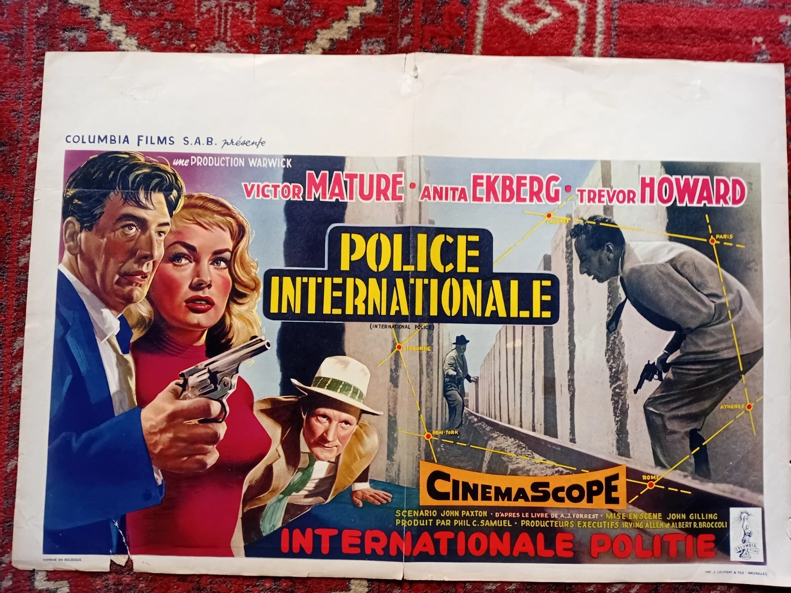 INTERPOL [1957] Victor Mature, Anita Ekberg - Original Belgian Film Poster, изображение 2
