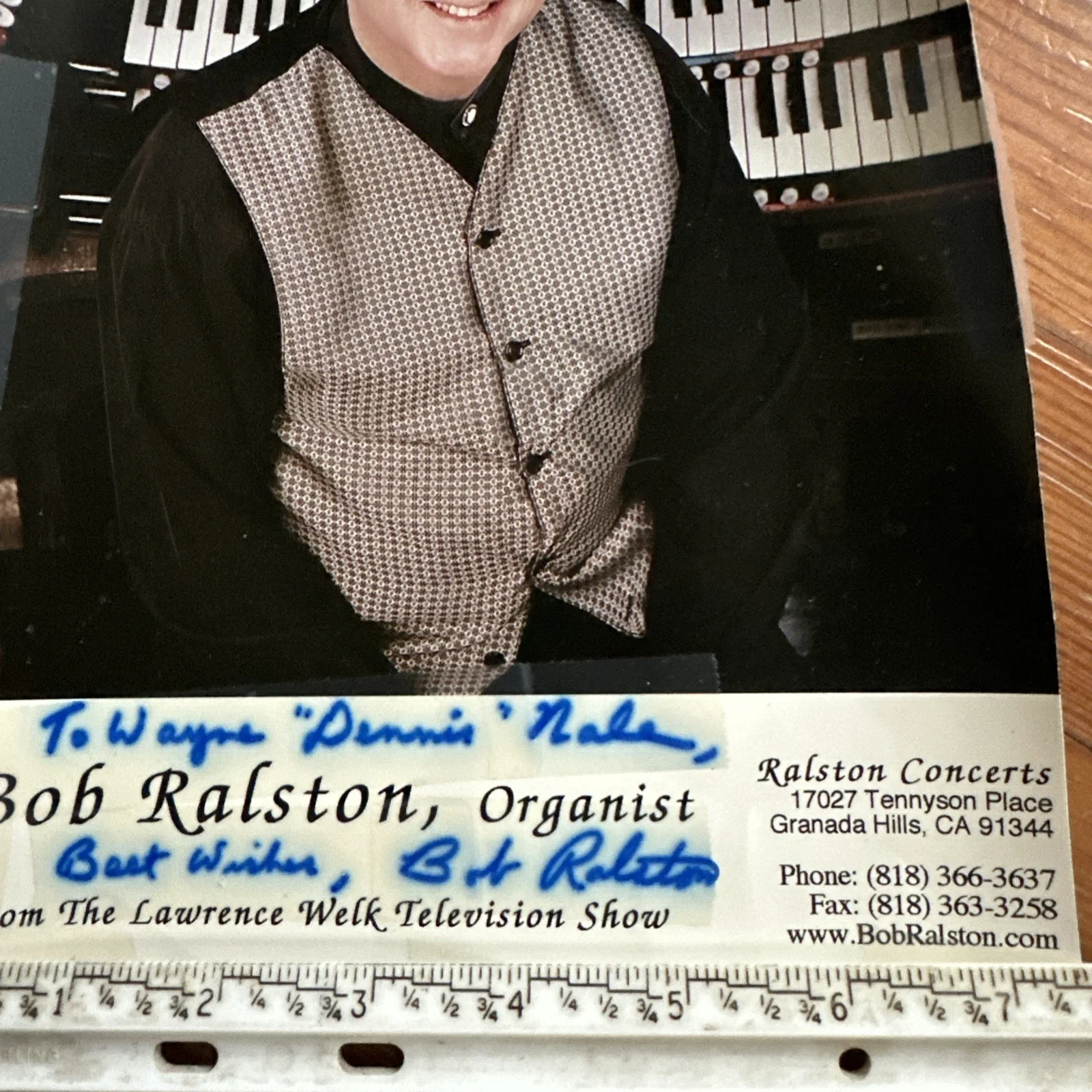 Autographed Photo Of BOB RALSTON Organist “The Lawrence Welk Show”, изображение 2