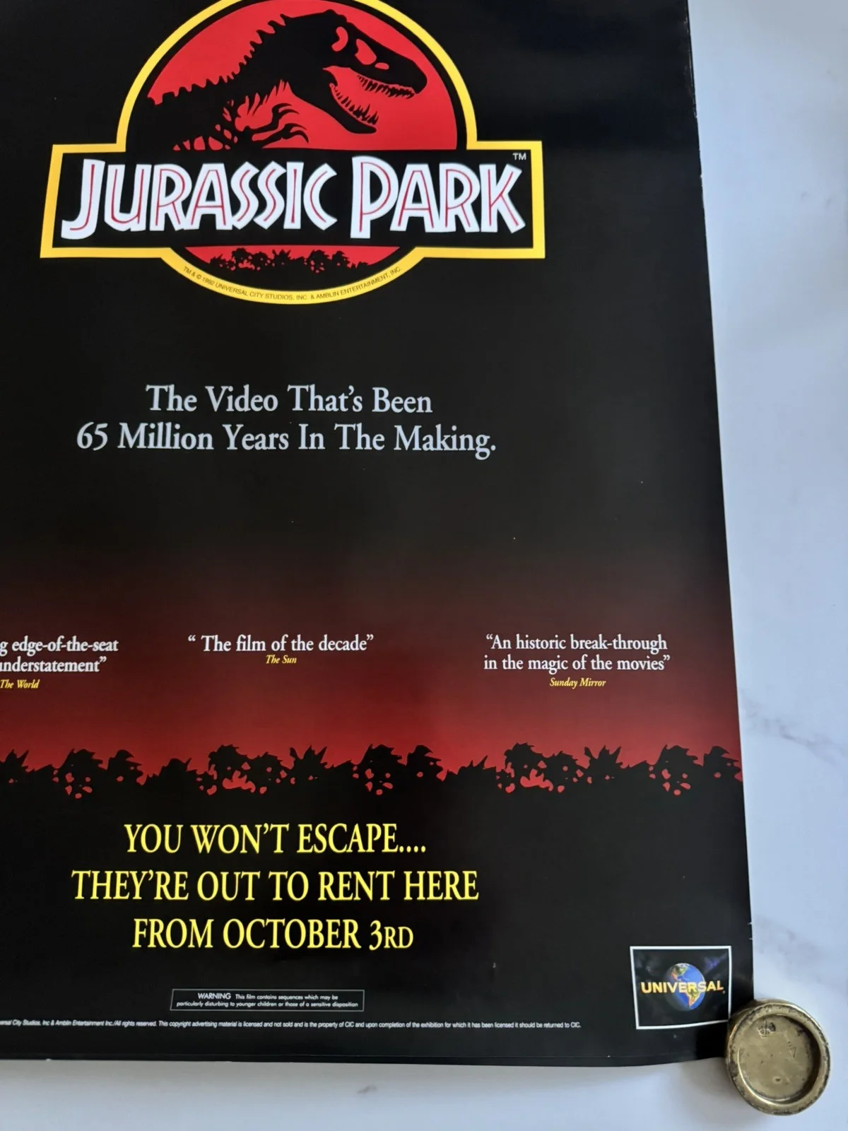 Jurassic Park 1993 VHS Video Store Promo Poster – A2, изображение 3