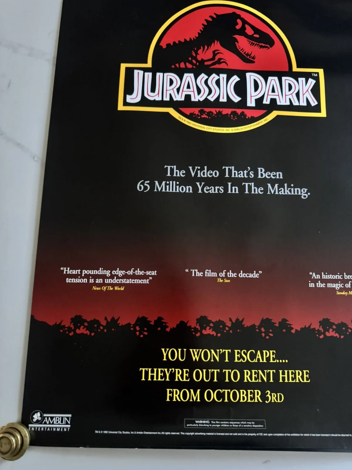 Jurassic Park 1993 VHS Video Store Promo Poster – A2, изображение 5