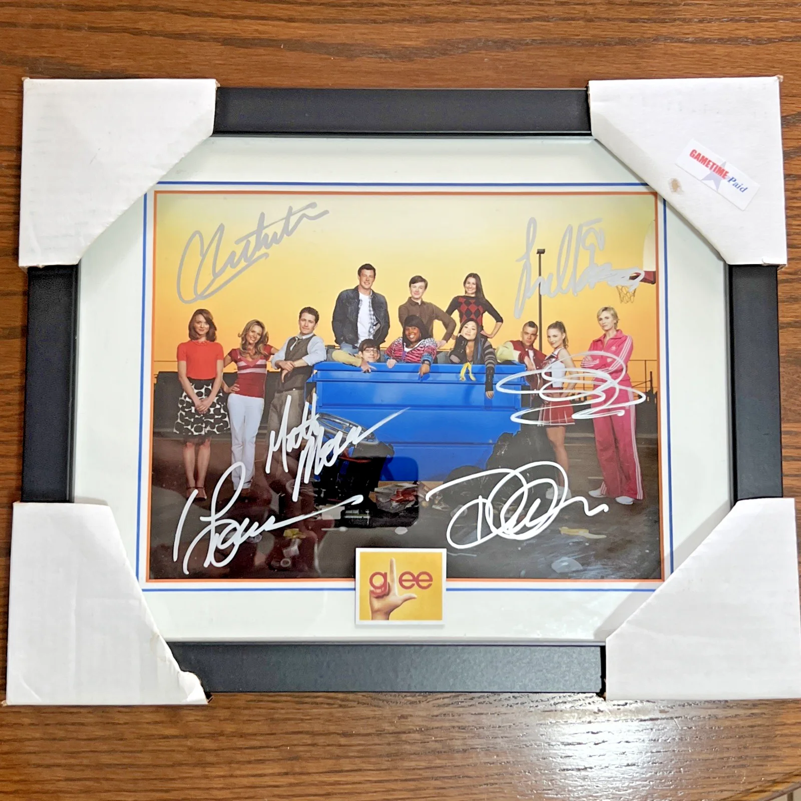 Cory Monteith, Matthew Morrison, Lea Michele, Jane Lynch — Glee Cast 6 Autograph Signed Photo Framed COA Monteith Morrison Michele Lynch TV