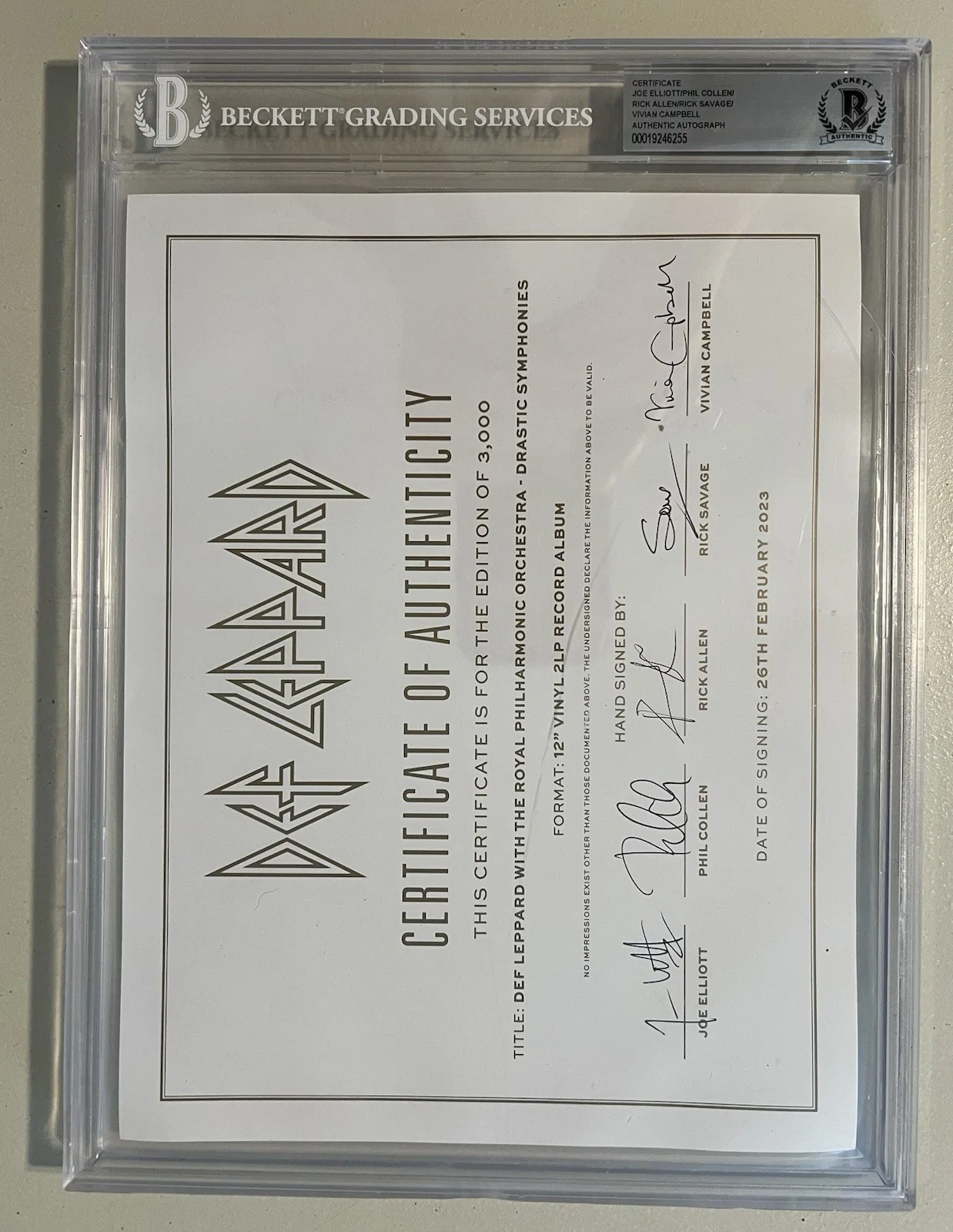 Def Leppard Entire Band Signed Slabbed Beckett Allen Elliott Collen Savage Campb, image 2