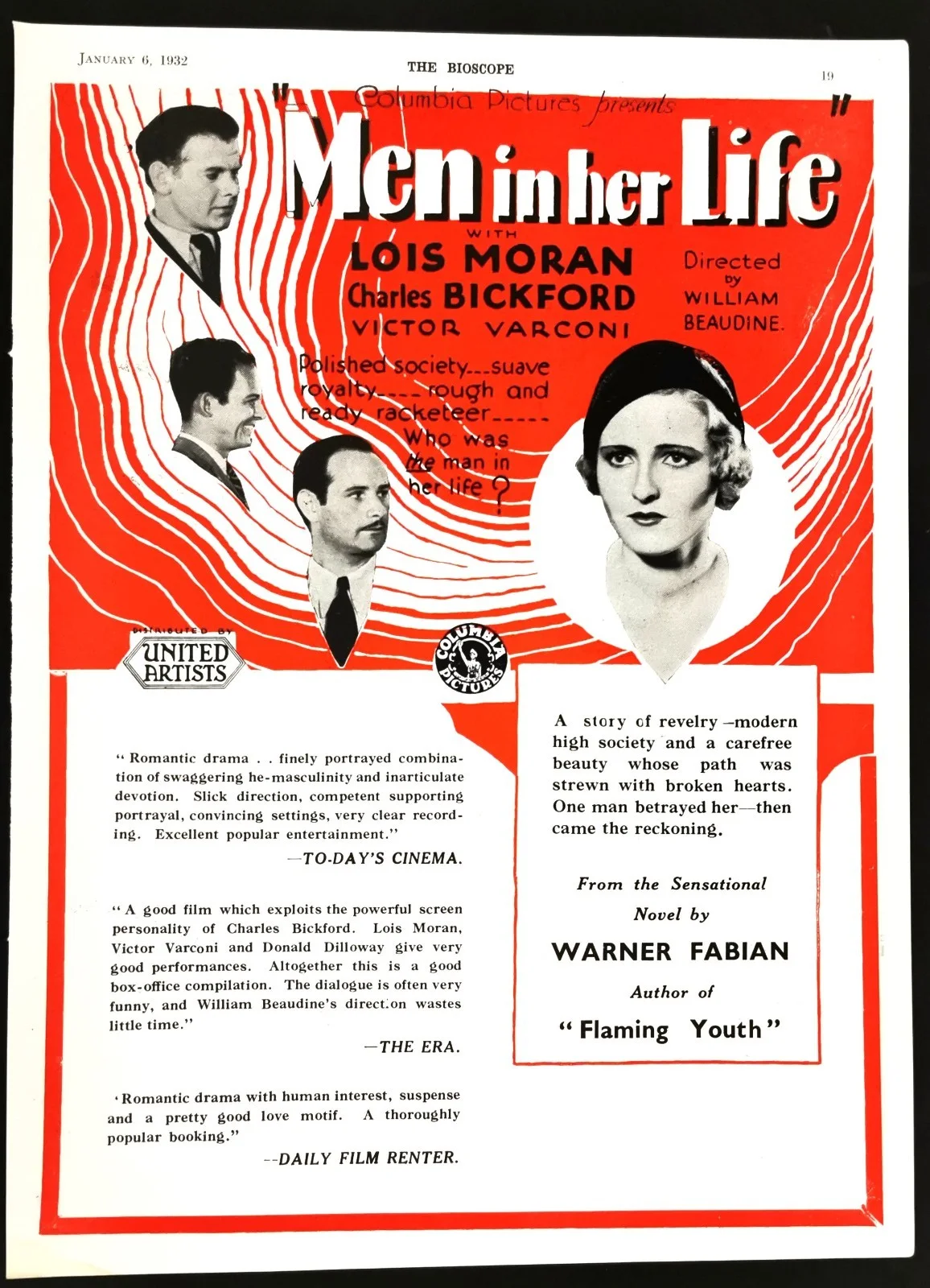 TIM McCOY * MEN IN HER LIFE Lois Moran 1930 TRADE ADVERTISEMENT, изображение 2