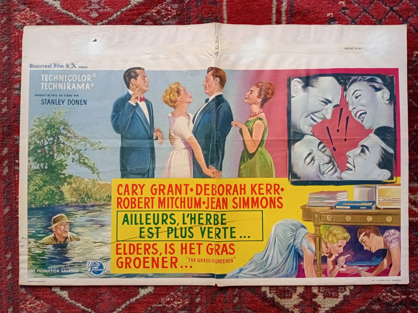 The Grass is Greener 1960 Cary Grant - Mitchum - Kerr - Original Belgian Poster, image 2