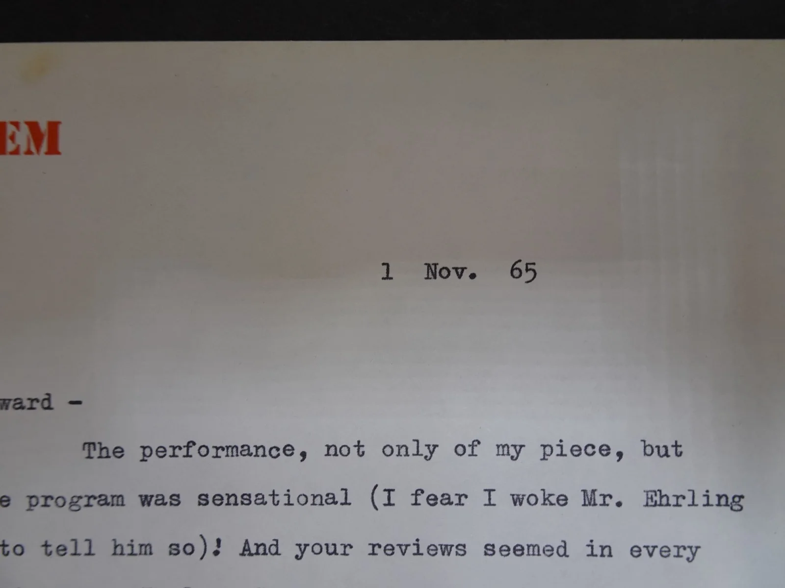 Ned Rorem — Ned Rorem American Composer Autographed Letter to Symphony Manager 11/1/1965, image 3