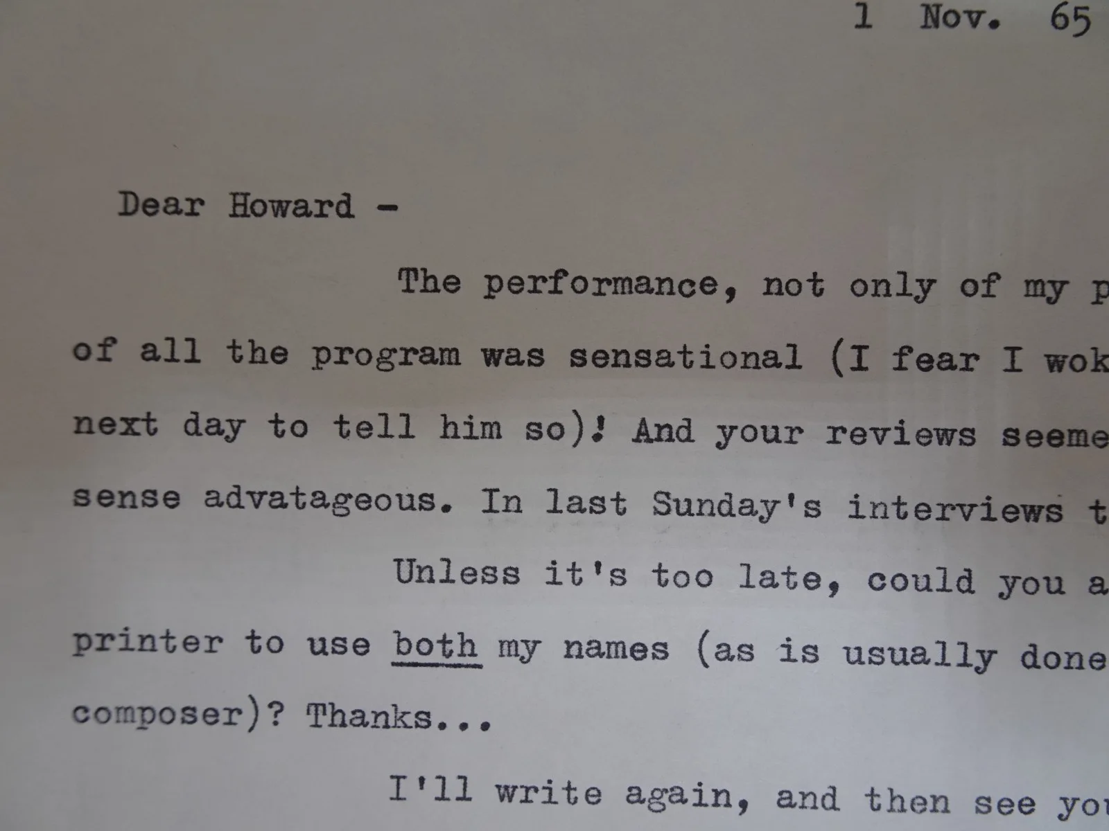 Ned Rorem — Ned Rorem American Composer Autographed Letter to Symphony Manager 11/1/1965, image 4