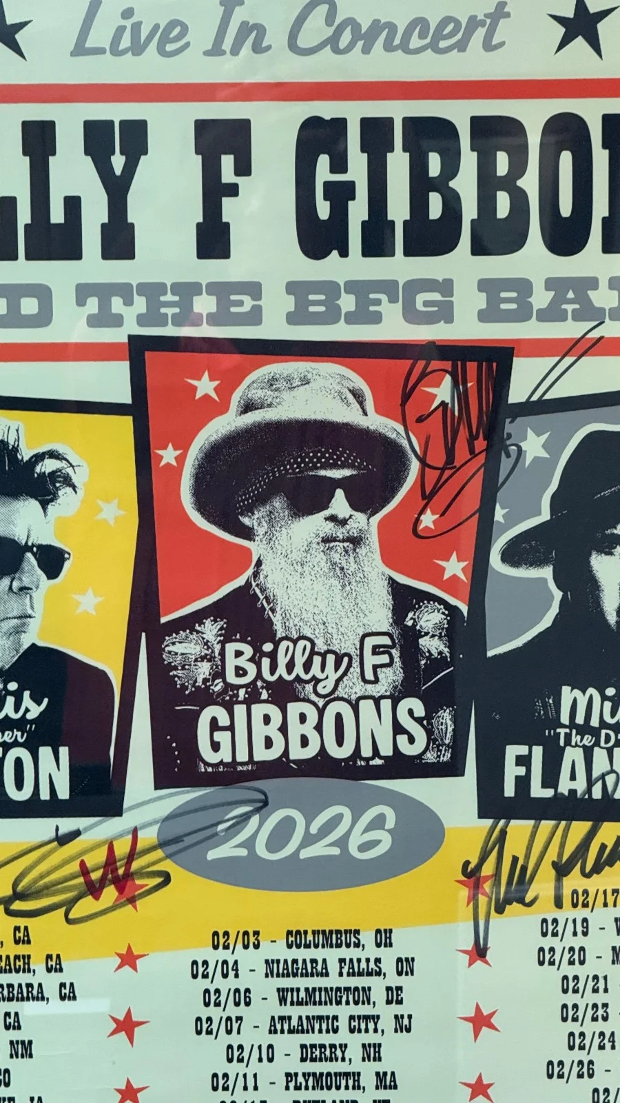 Billy F Gibbons signed BFG Band poster + VIP Lanyard 3 autographed, изображение 2