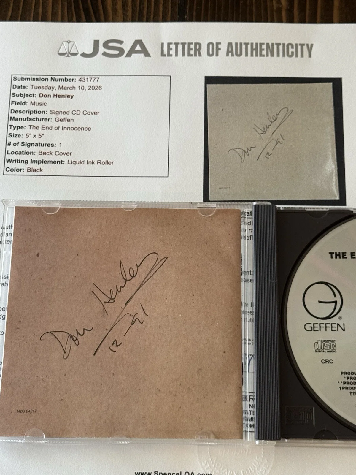 Don Henley Signed CD End Of The Innocence - JSA authenticated, image 4