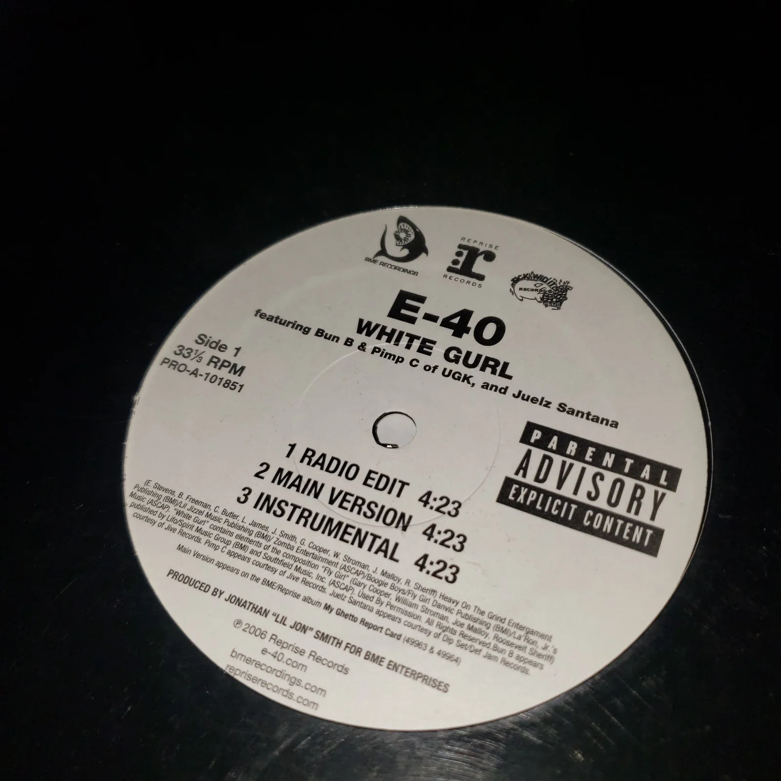 E-40 — E-40 Vinyl 12" White Gurl / Just F*in Single Rap Album Great Condition, image 2