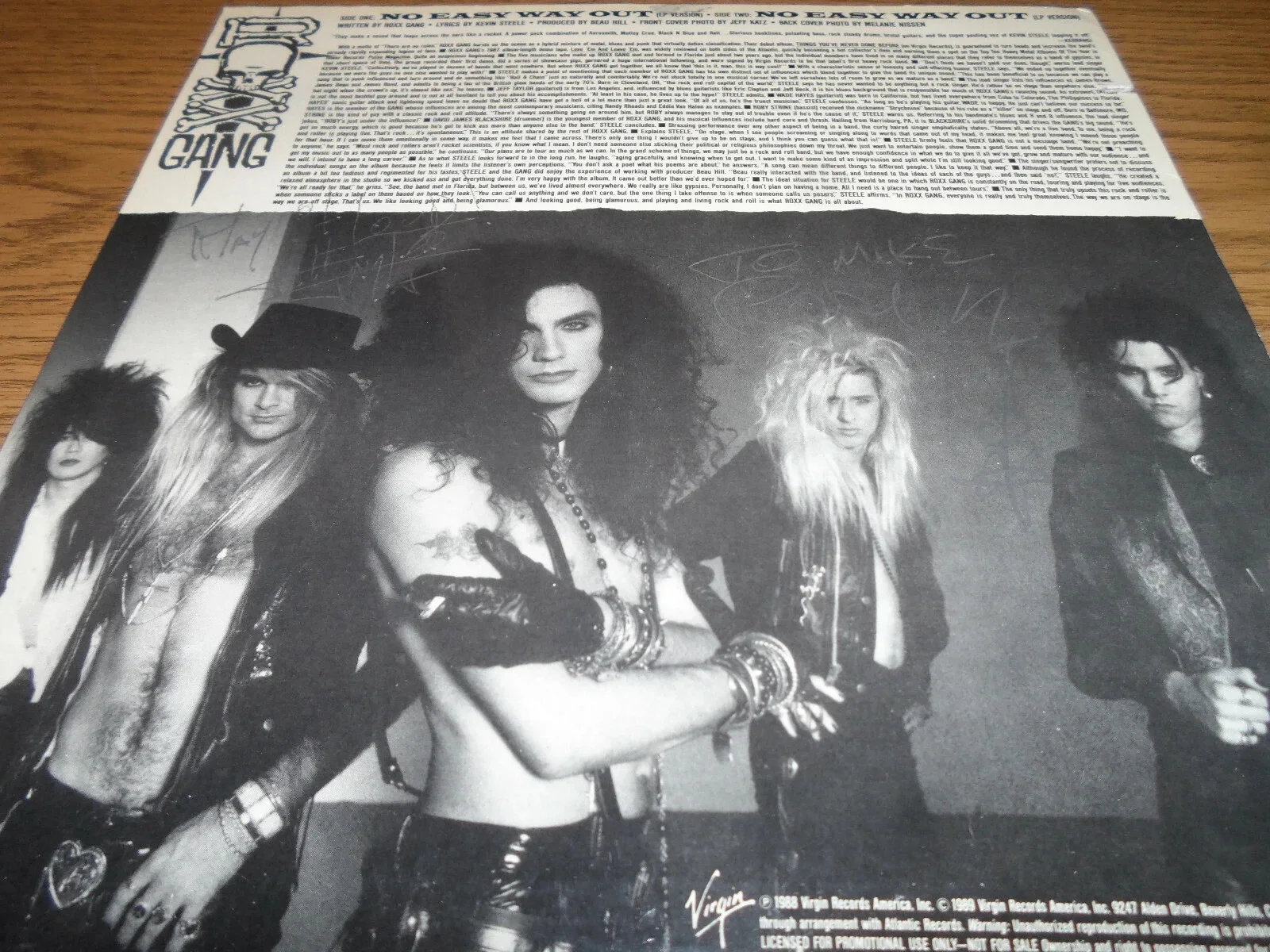 ROXX GANG AUTHENTIC SIGNED/AUTOGRAPHED PROMO RECORD-JEFF TAYLOR & ROBY STRINE, image 2