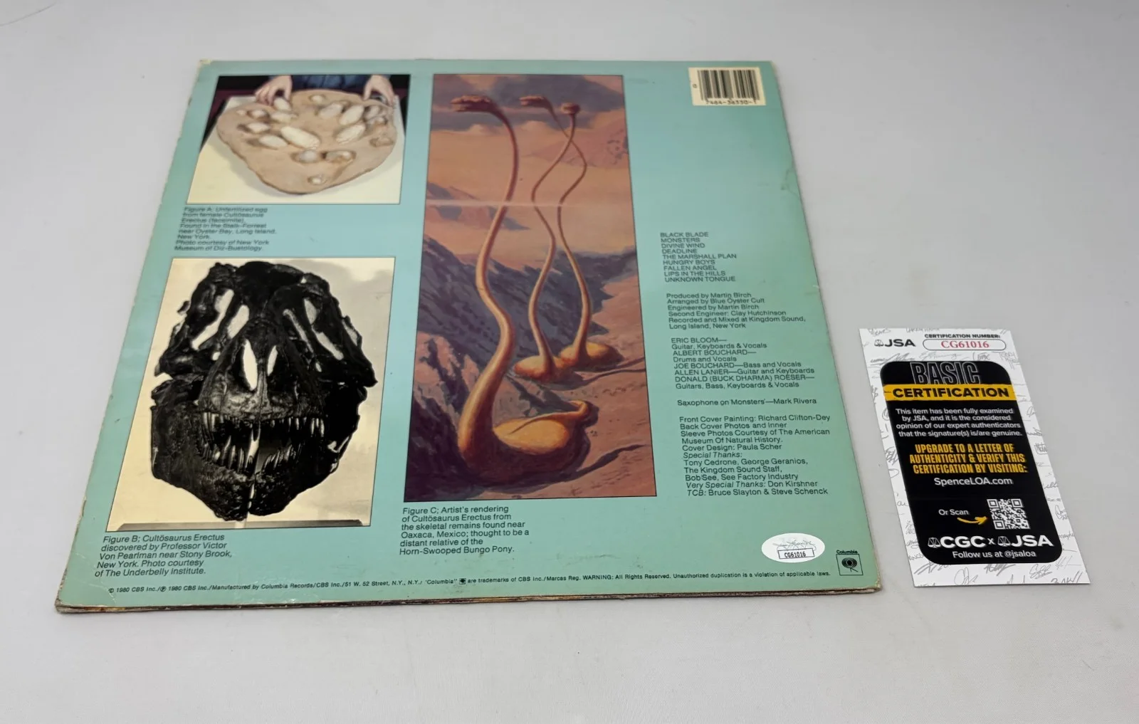 Blue Oyster Cult signed Cultosaurus Erectus Album JSA COA (Bloom & Buck), изображение 2
