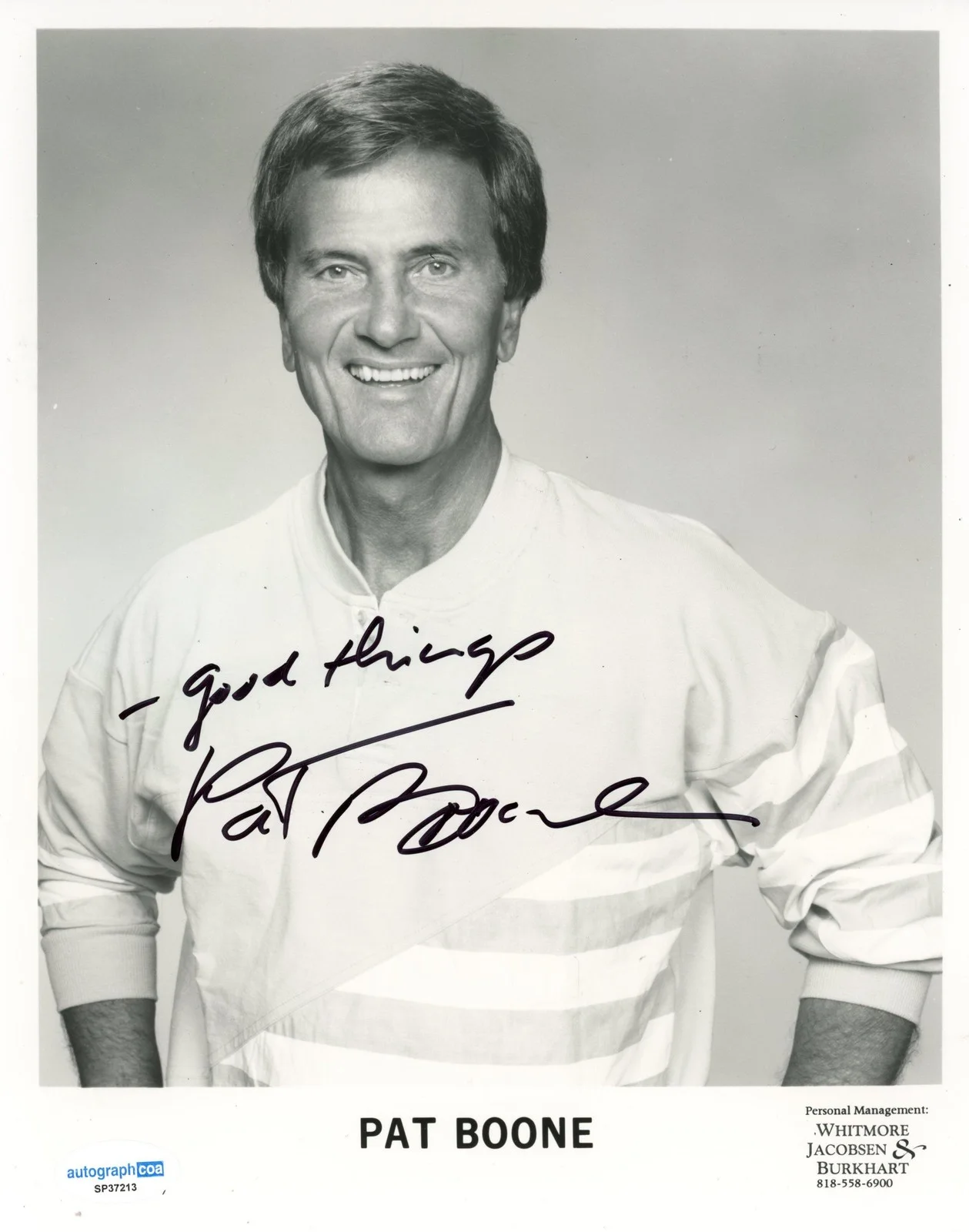 Pat Boone — Pat Boone "Two Hearts" Singer AUTOGRAPH Signed Autographed 8x10 Photo C ACOA, image 2