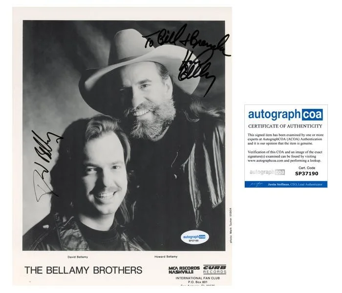 David Bellamy, Howard Bellamy — David & Howard Bellamy "The Bellamy Brothers" SIGNED 8x10 Photo 'To Bill' ACOA
