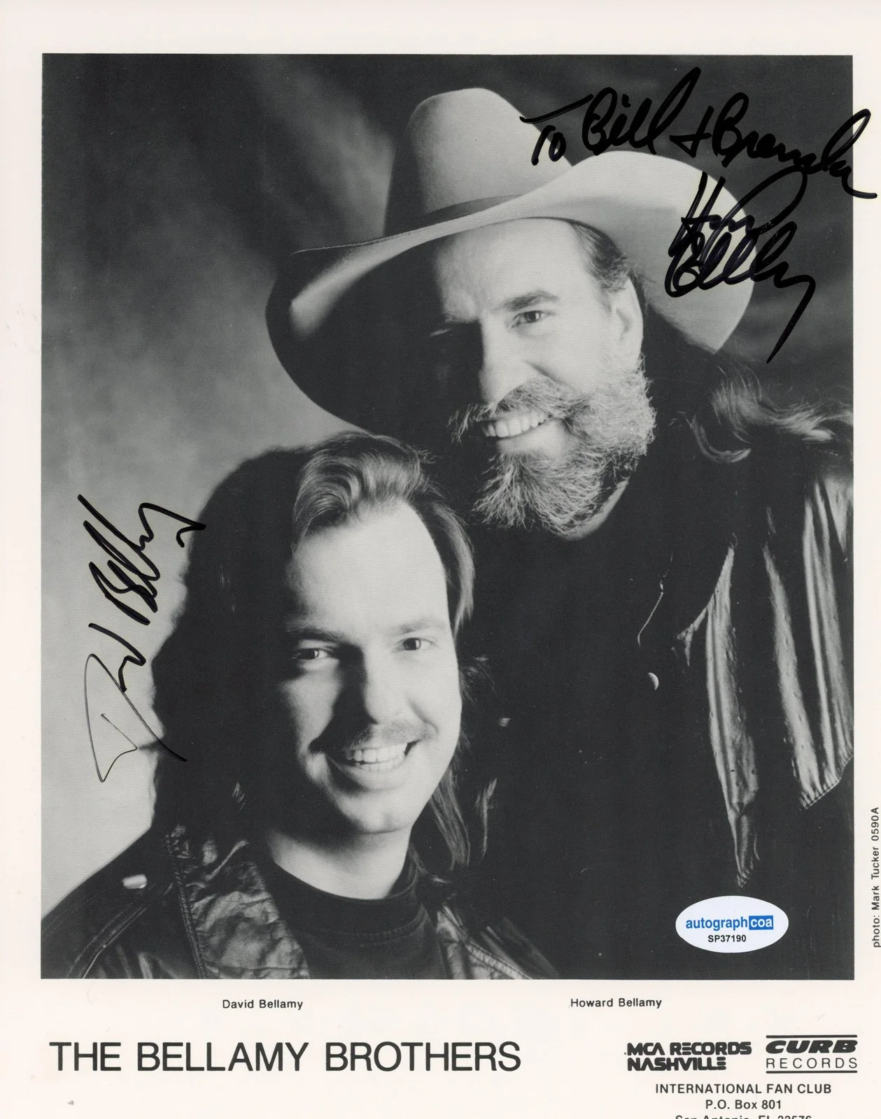 David Bellamy, Howard Bellamy — David & Howard Bellamy "The Bellamy Brothers" SIGNED 8x10 Photo 'To Bill' ACOA, изображение 2