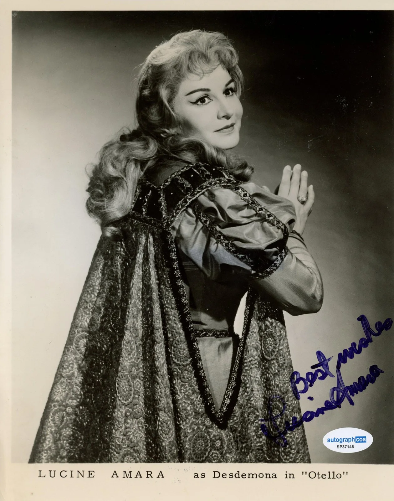 Lucine Amara — Lucine Amara "Otello" Opera Soprano AUTOGRAPH Signed 'Desdemona' 8x10 Photo ACOA, image 2