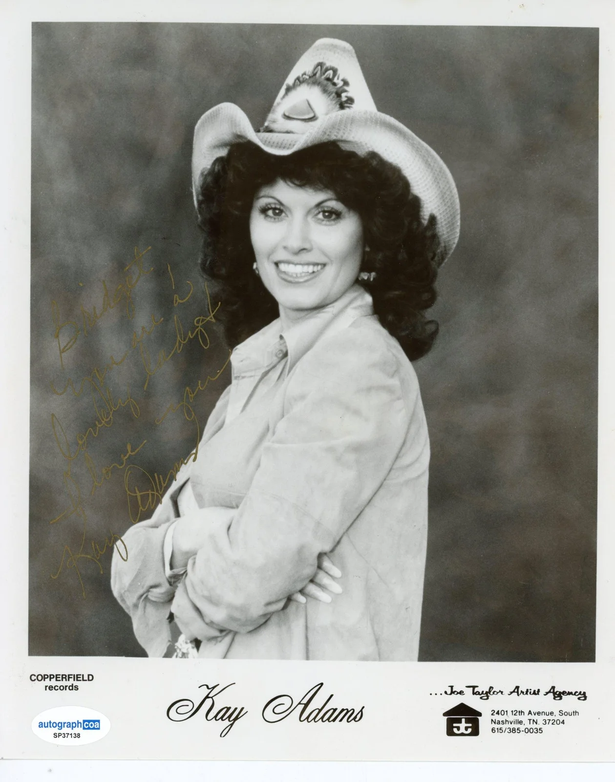 Kay Adams — Kay Adams "Little Pink Mack" Singer AUTOGRAPH Signed 8x10 Photo 'To Bridget', изображение 2