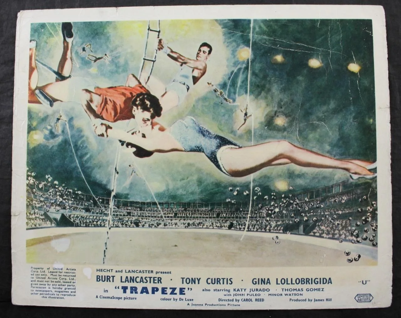 1956 TRAPEZE, SET 4 COLOUR LOBBY CARDS, CINEMASCOPE, BURT LANCASTER, TONY CURTIS, изображение 2