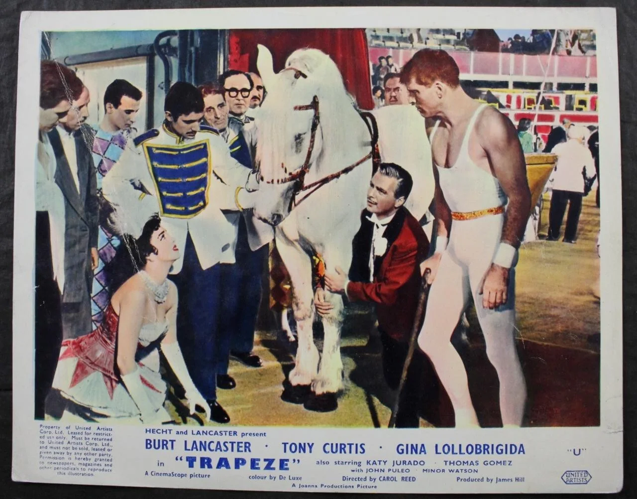 1956 TRAPEZE, SET 4 COLOUR LOBBY CARDS, CINEMASCOPE, BURT LANCASTER, TONY CURTIS, изображение 3
