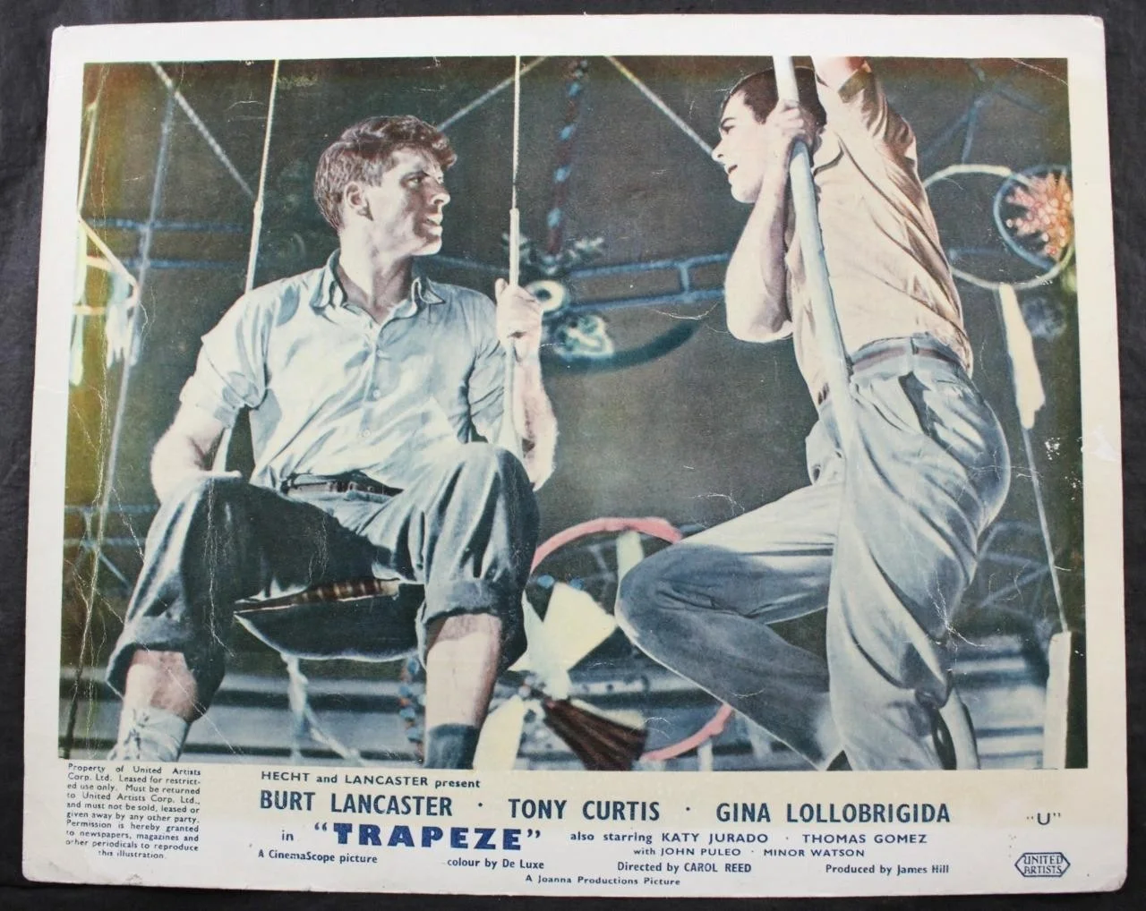 1956 TRAPEZE, SET 4 COLOUR LOBBY CARDS, CINEMASCOPE, BURT LANCASTER, TONY CURTIS, изображение 5