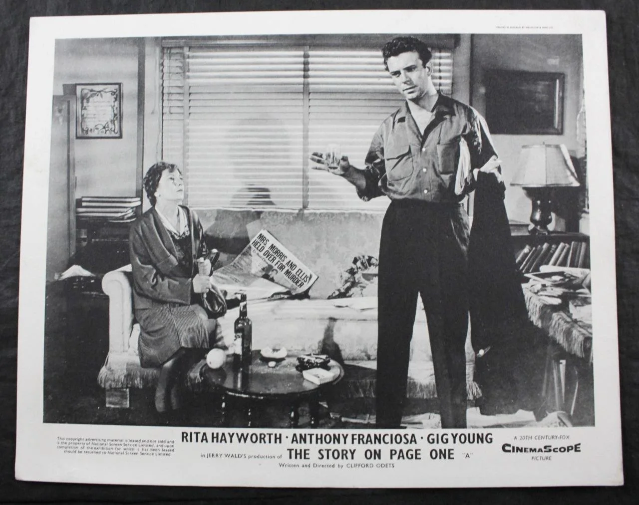 1959 THE STORY ON PAGE ONE, SET of 8 LOBBY CARDS, RITA HAYWORTH, CINEMASCOPE, изображение 3