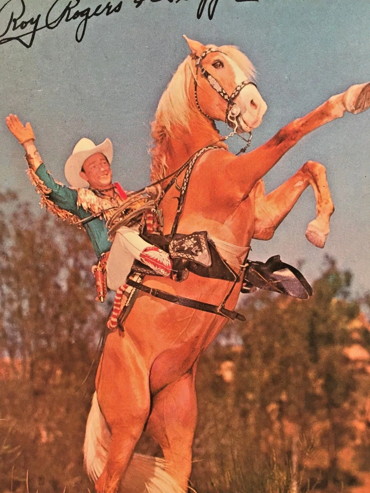Vintage Roy Rogers & Trigger Cowboy Print Signed, image 3