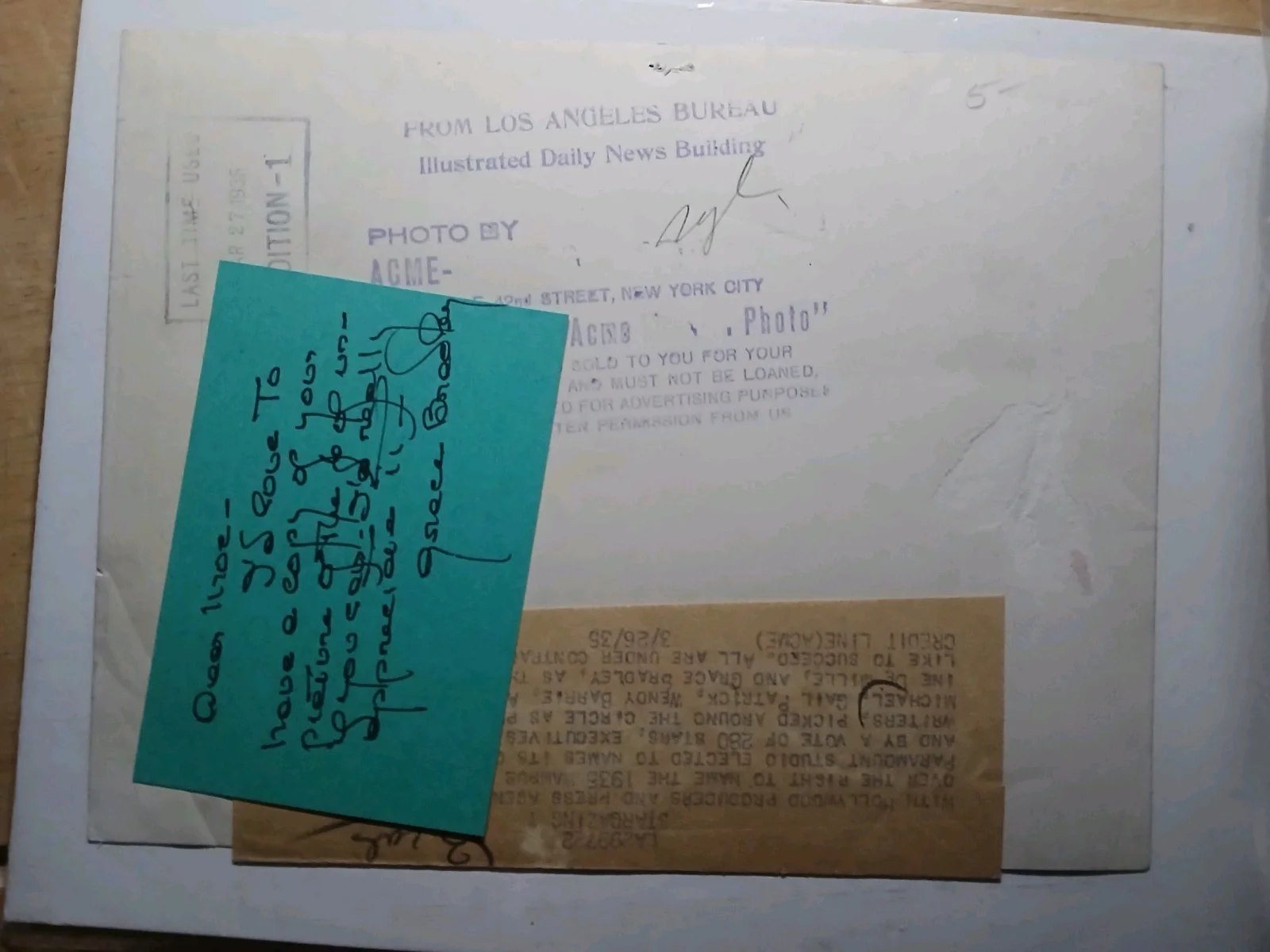 Grace Bradley — GRACE BRADLEY autographed vintage 9x7 photograph - HANDWRITTEN NOTE & COA, изображение 3