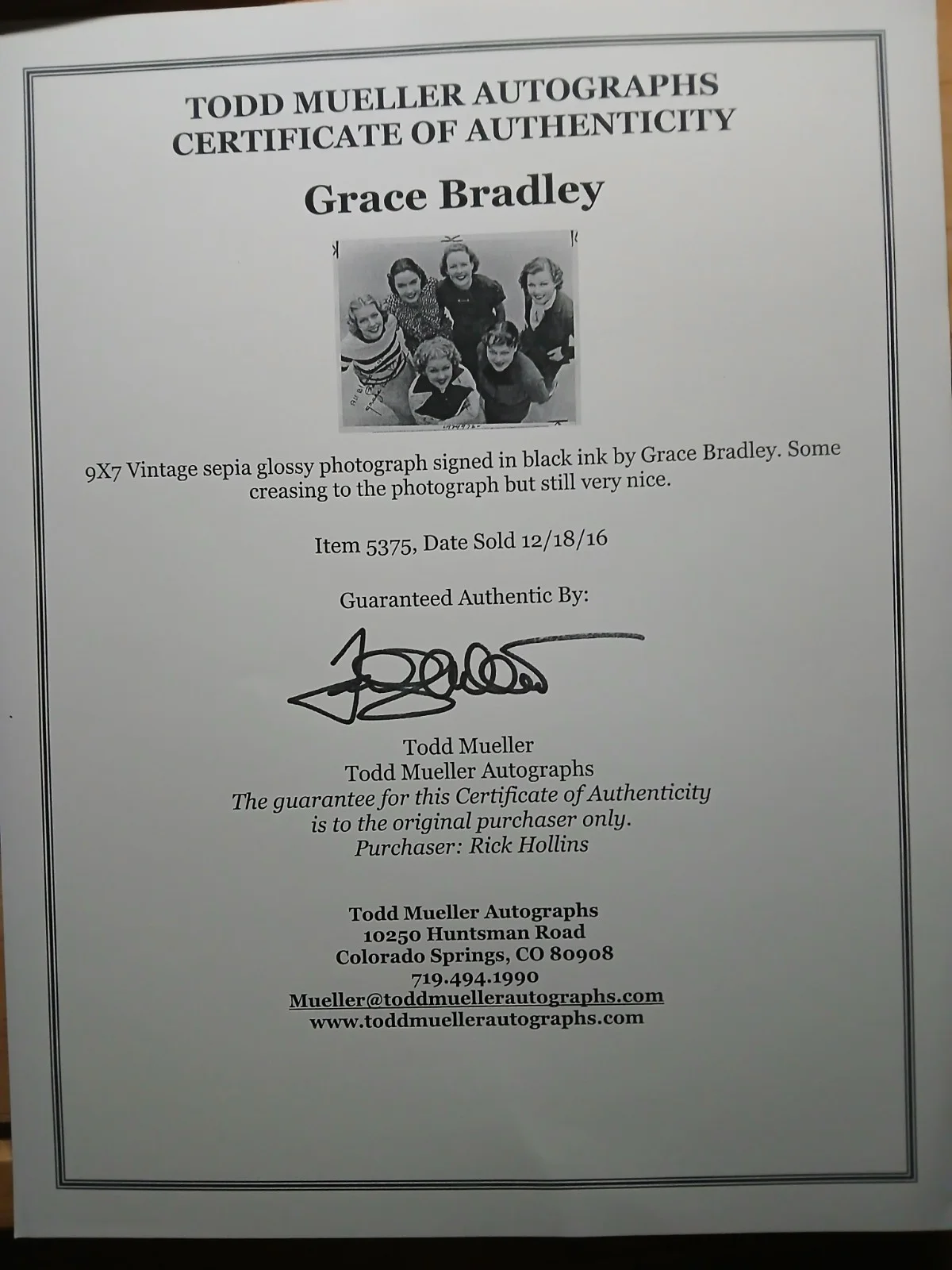 Grace Bradley — GRACE BRADLEY autographed vintage 9x7 photograph - HANDWRITTEN NOTE & COA, изображение 4