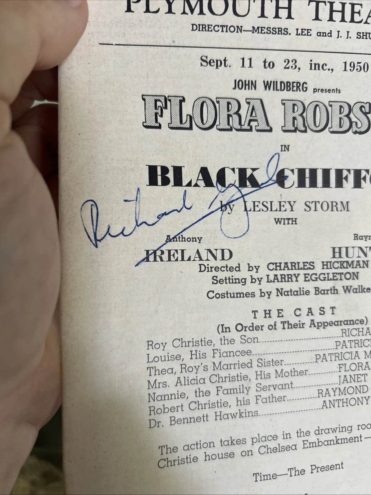 Signed Richard Gale (Actor) BLACK CHIFFON Playbill 1950 Plymouth Theatre T151, изображение 2