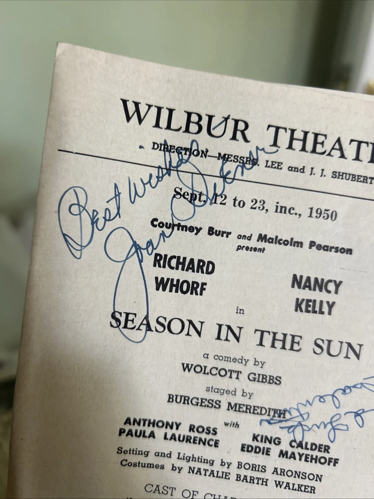 Joan Diener, Grace Valentine — Signed Season in the Sun Playbill 1950 Joan Diener & Grace Valentine T146, изображение 2