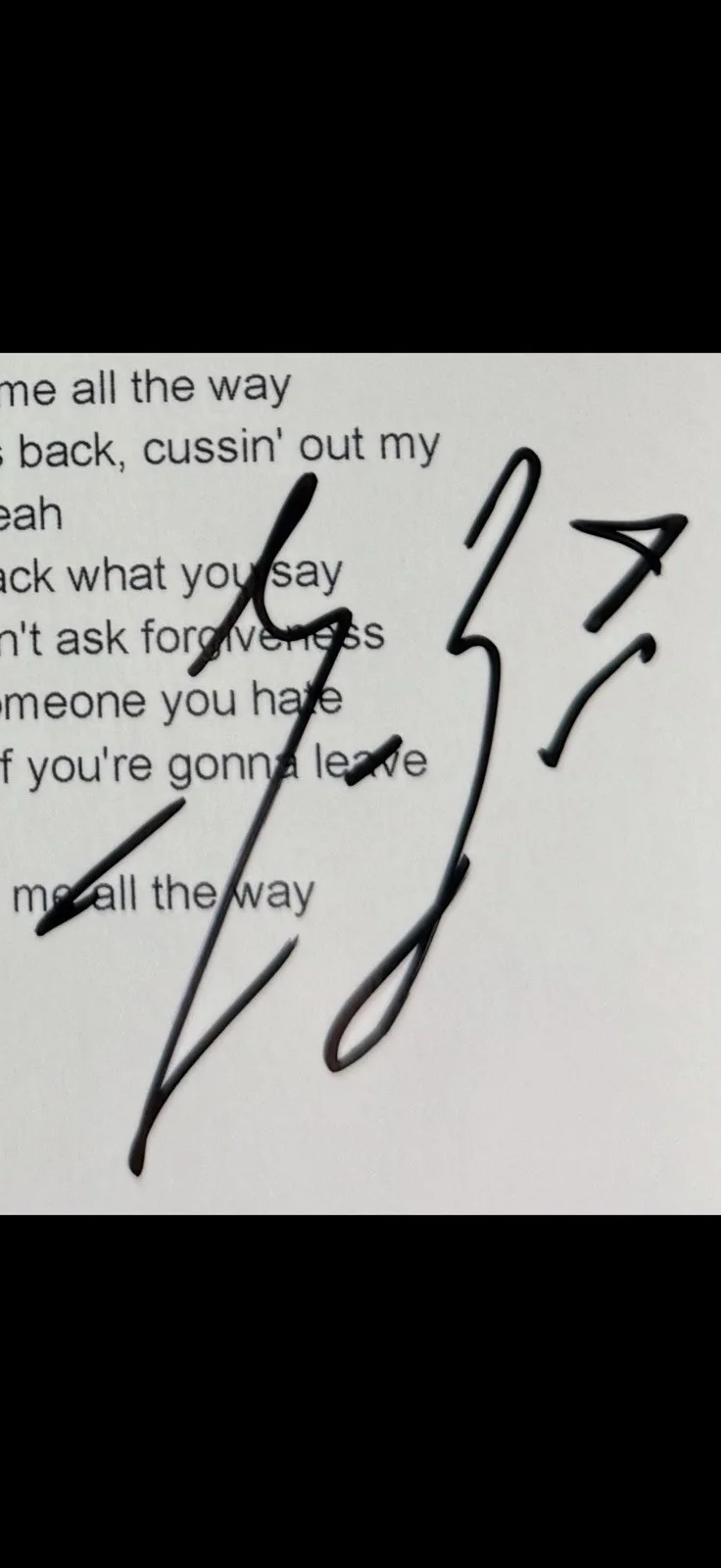 Bailey Zimmerman Signed Autographed “All The Way” Lyric Sheet *Proof, image 2