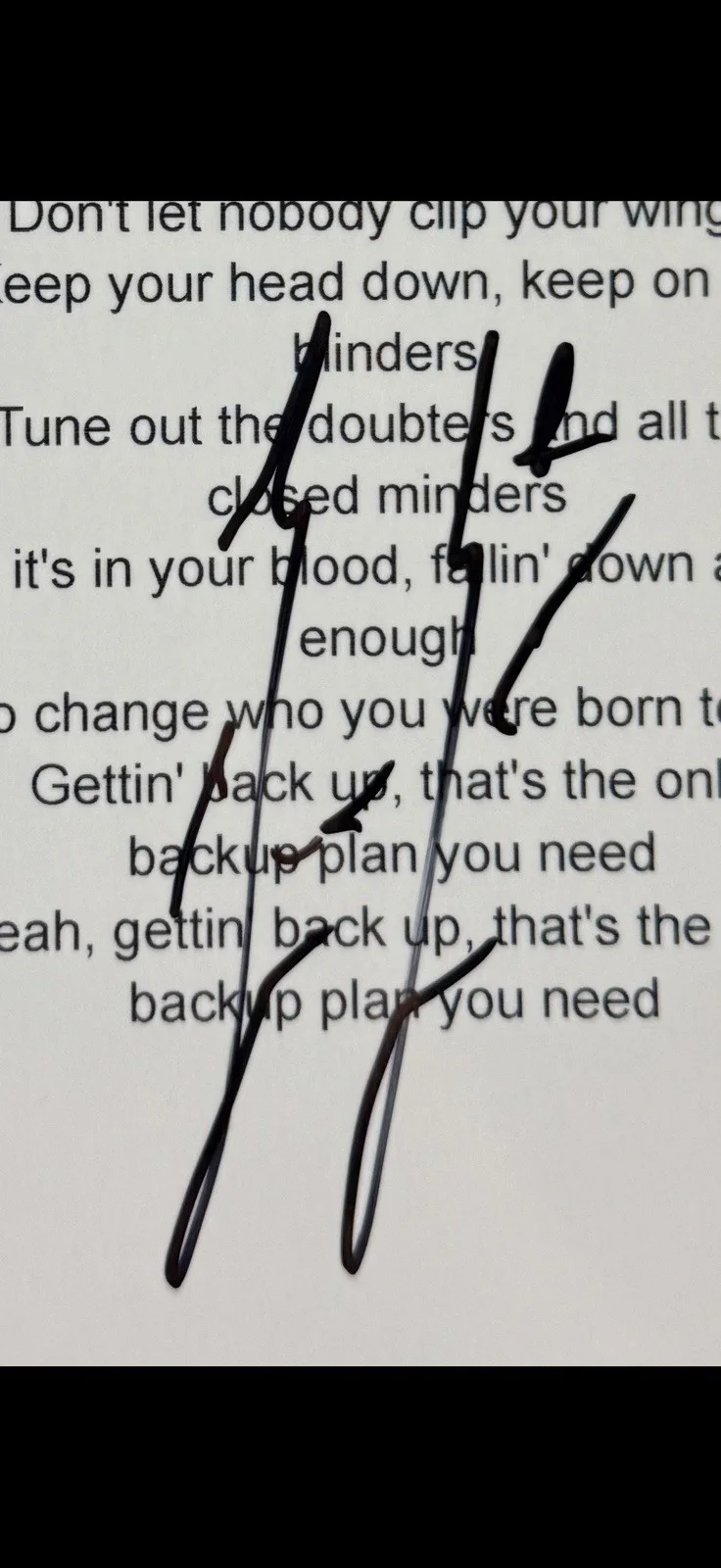 Bailey Zimmerman Signed Autographed “Backup Plan” Lyric Sheet *Proof, image 2