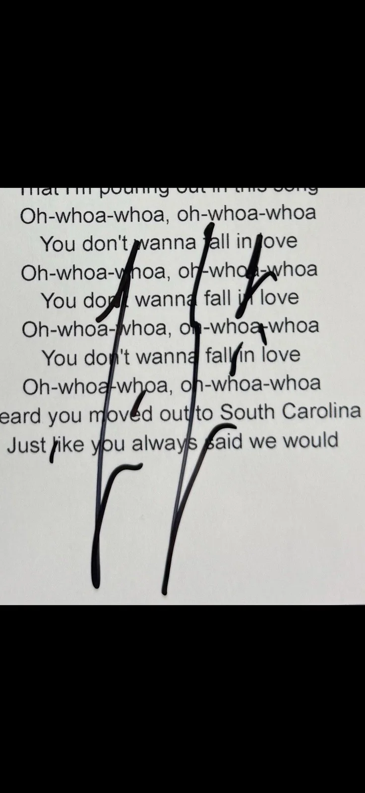 Bailey Zimmerman Signed Autographed “Fall In Love” Lyric Sheet *Proof, image 2