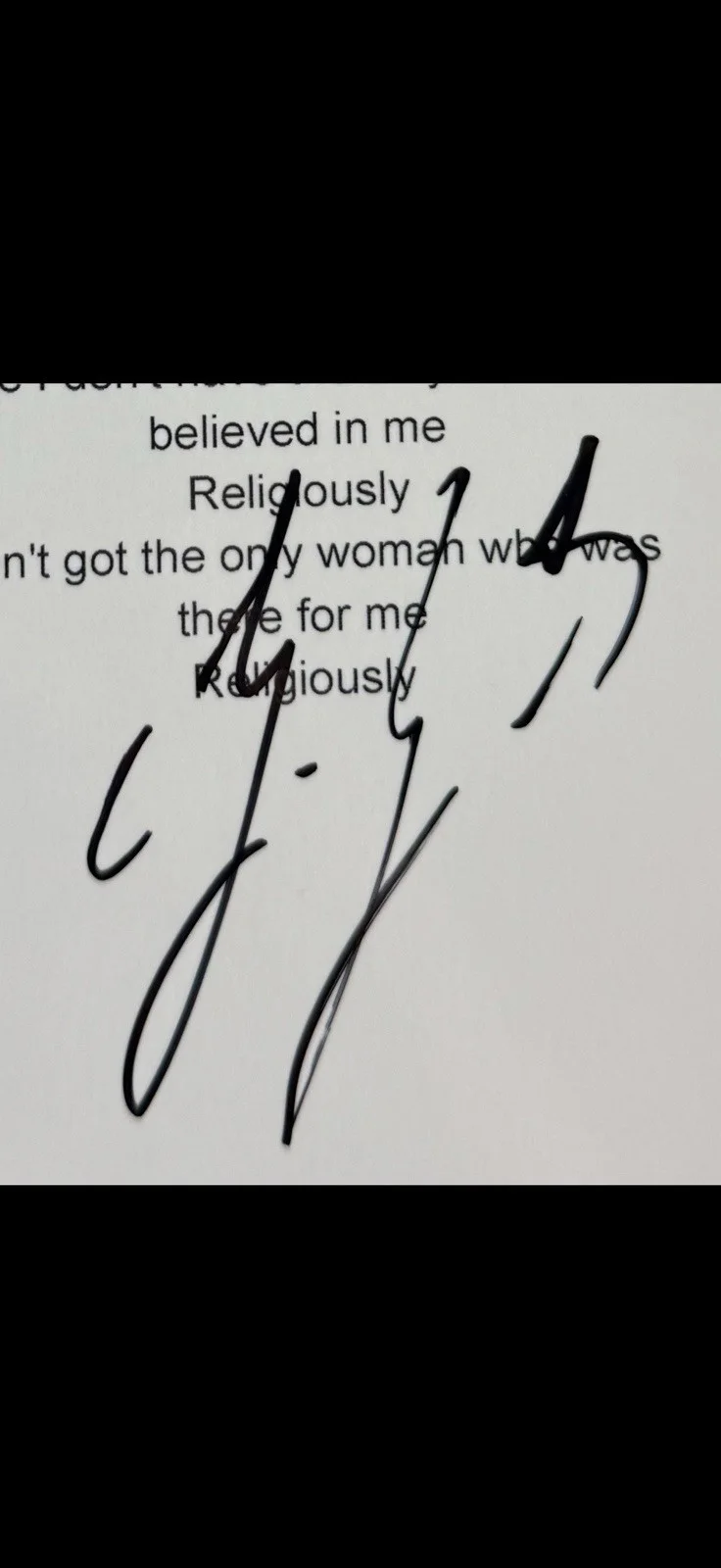Bailey Zimmerman Signed Autographed “Religiously” Lyric Sheet *Proof, image 2