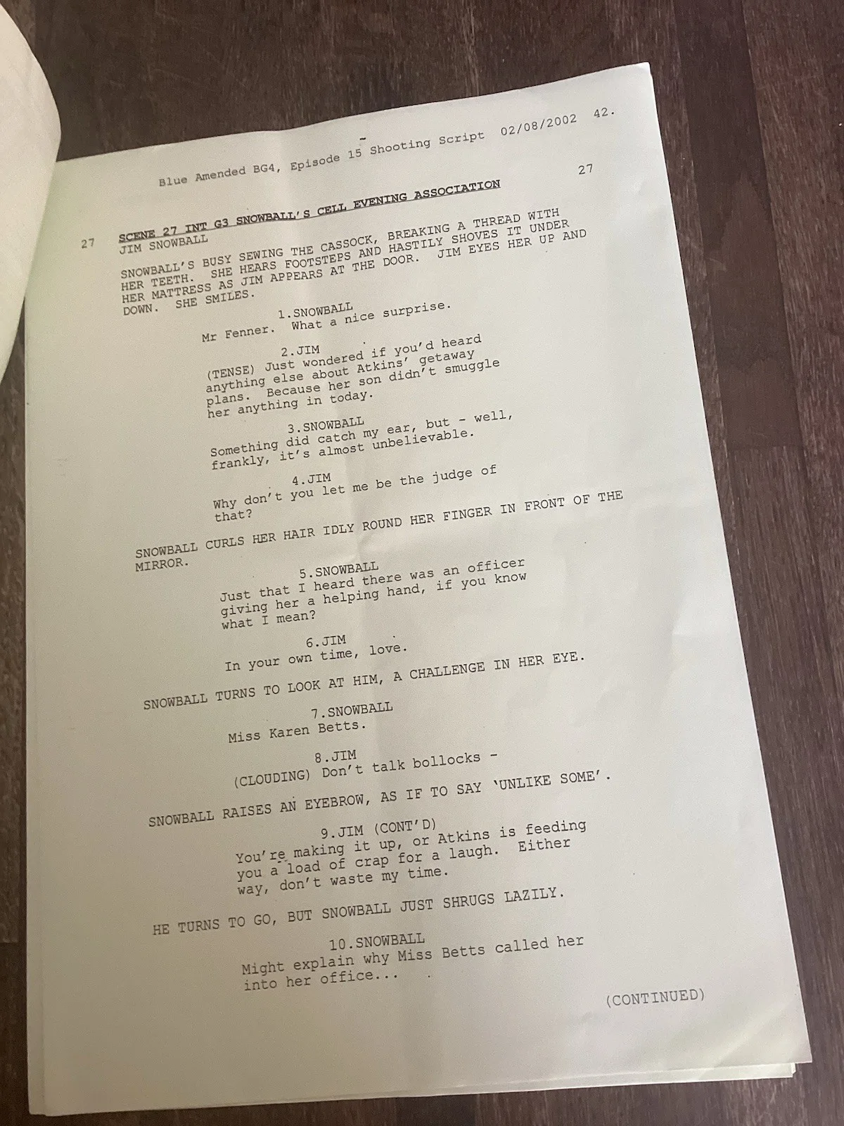 BAD GIRLS 13 February 2002 S4 E15 TV Script & Call Sheet, image 4