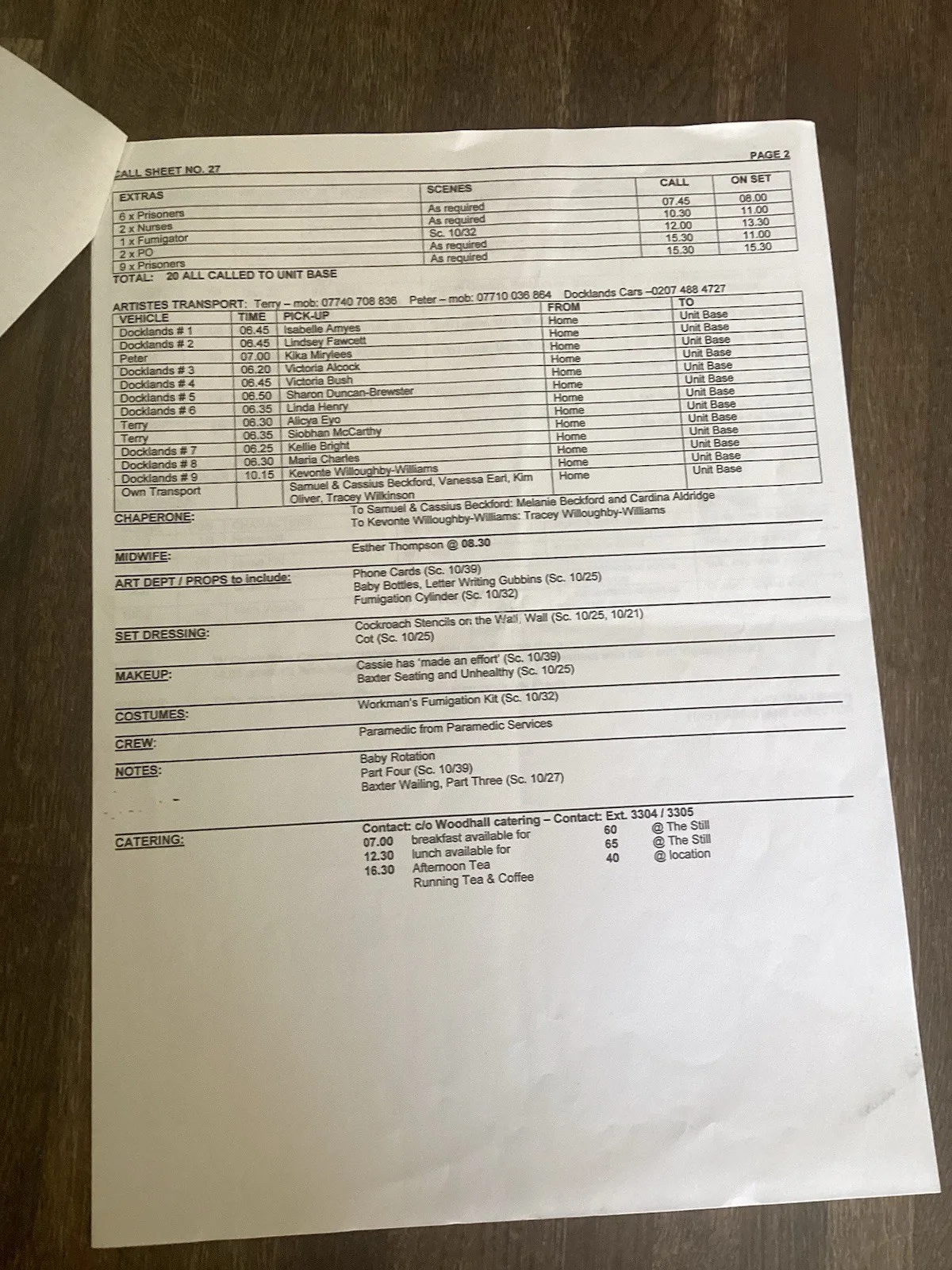 BAD GIRLS 27 November 2001 S4 TV Filming Production Call Sheet Set, изображение 2